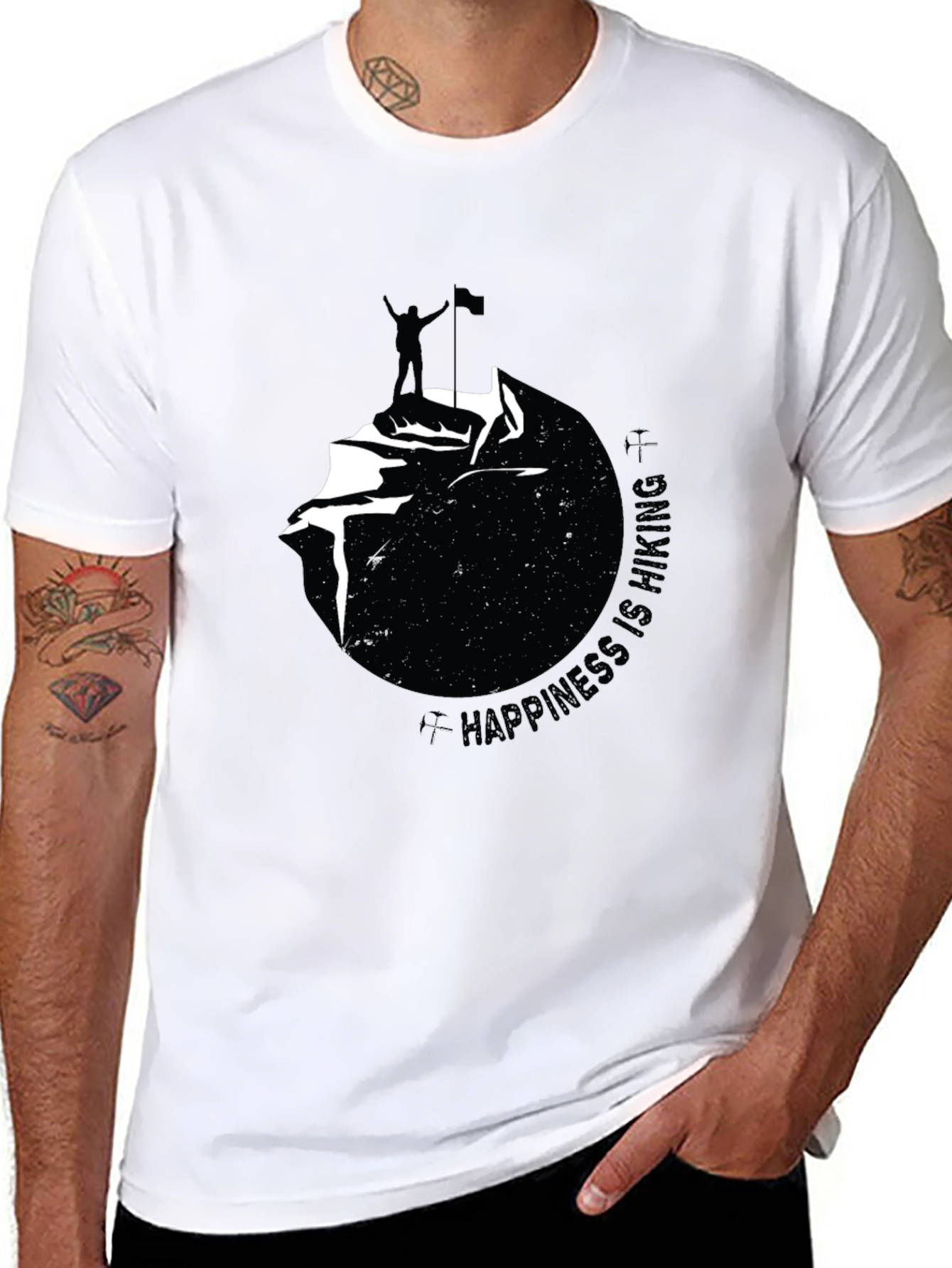 Happiness Is Hiking Black Graphic Tee