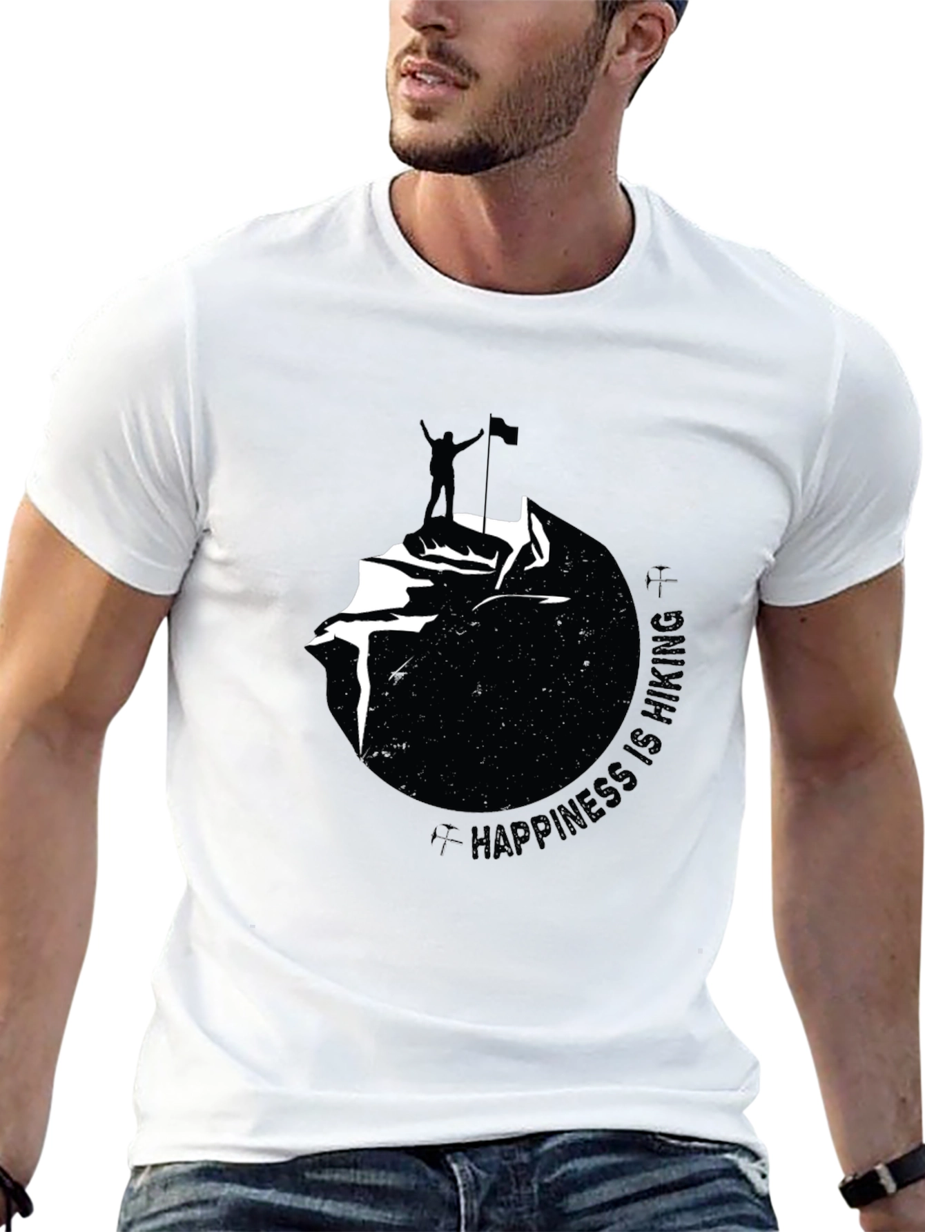 Happiness Is Hiking Black Graphic Tee