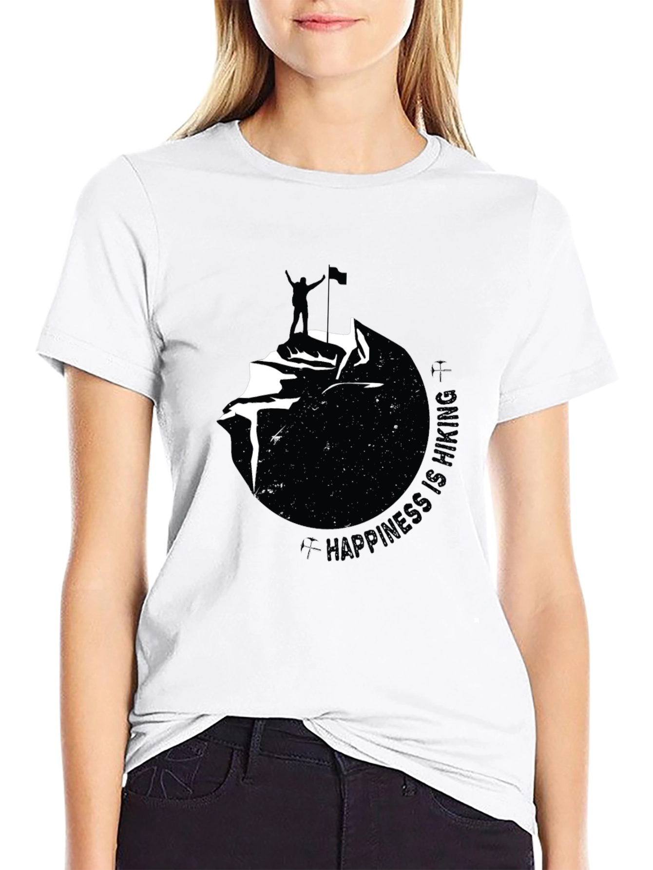 Happiness Is Hiking Black Graphic Tee