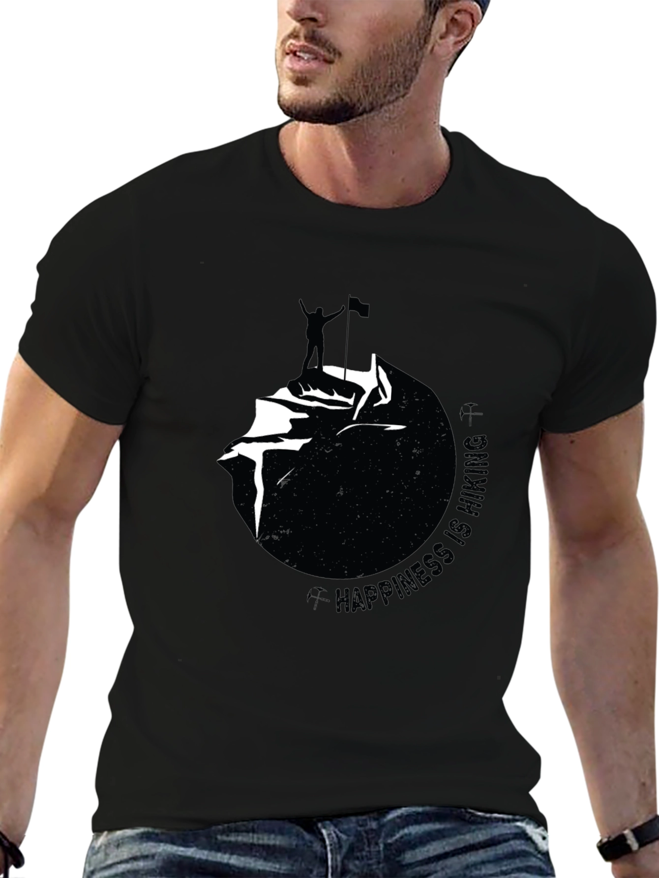 Happiness Is Hiking Black Graphic Tee