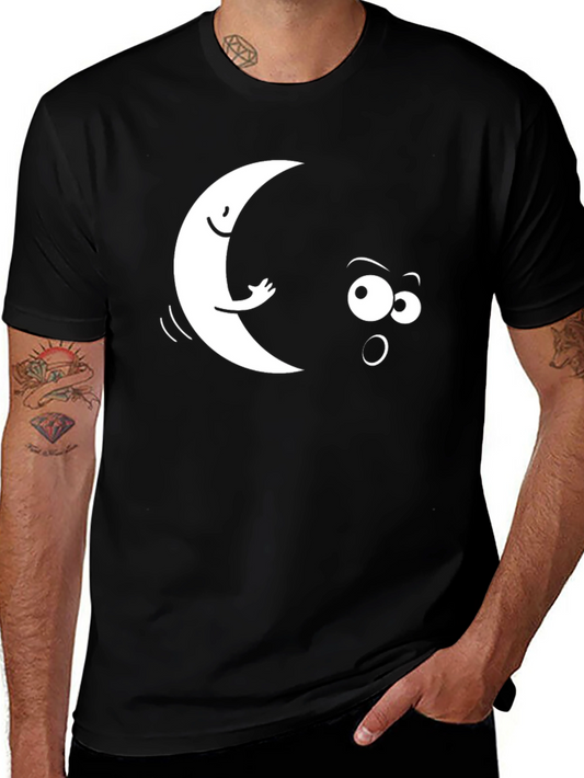 Funny Moon & Star Black Graphic T-Shirt