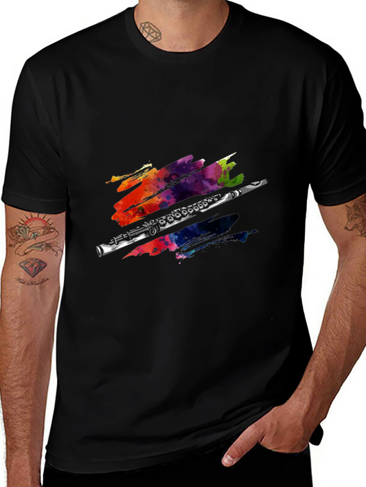 Flute Watercolor Graphic Black T-Shirt