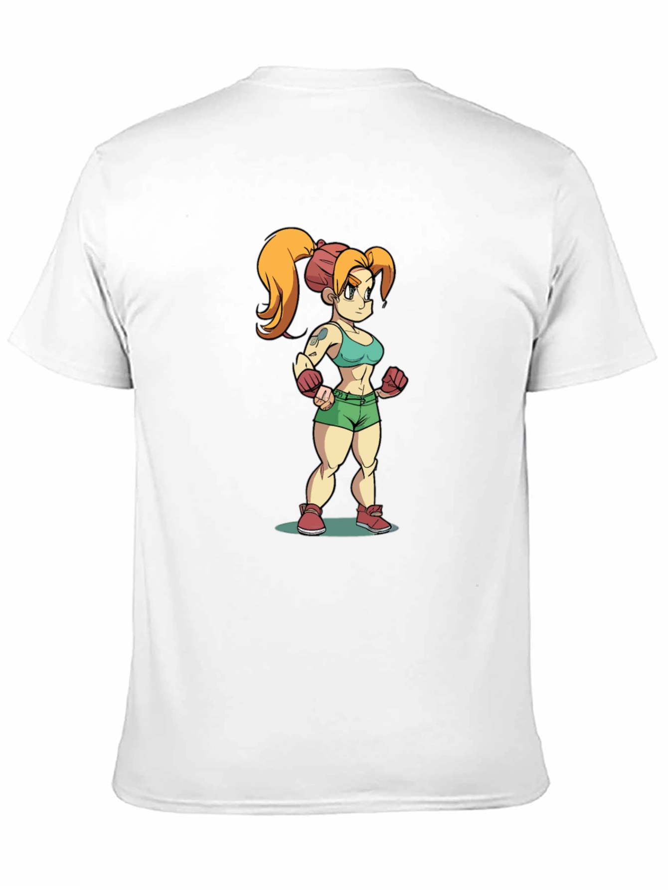 Cartoon Fighter Girl Black T-Shirt