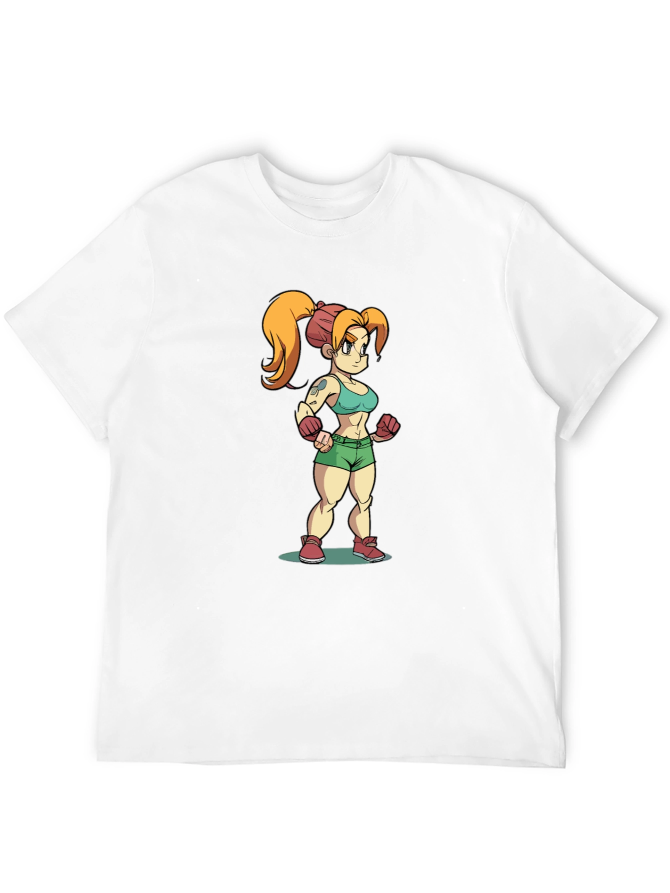 Cartoon Fighter Girl Black T-Shirt