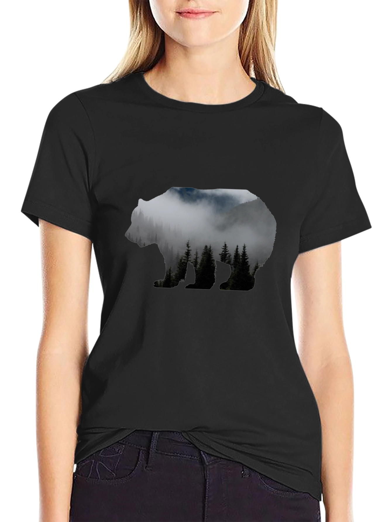 Bear Silhouette Forest Graphic Tee