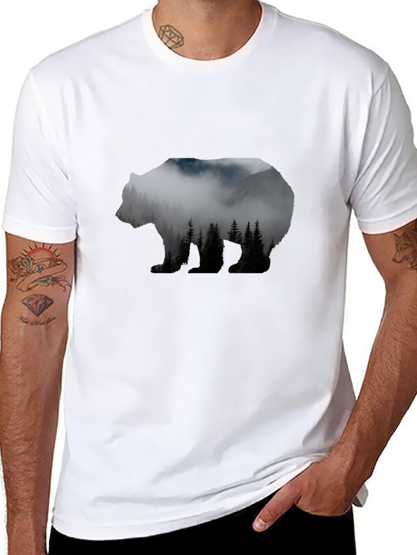 Bear Silhouette Forest Graphic Tee