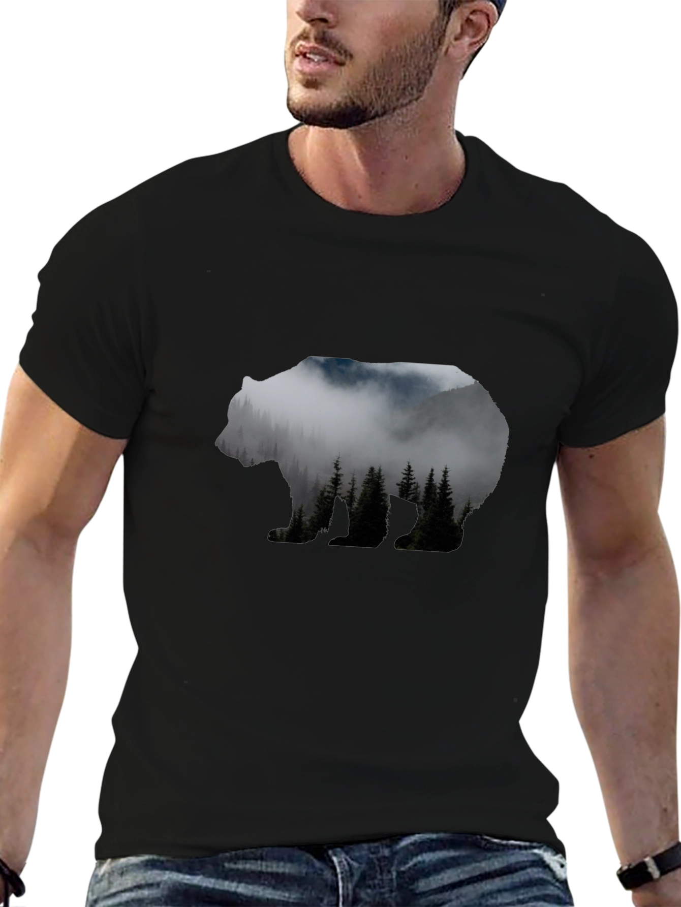 Bear Silhouette Forest Graphic Tee