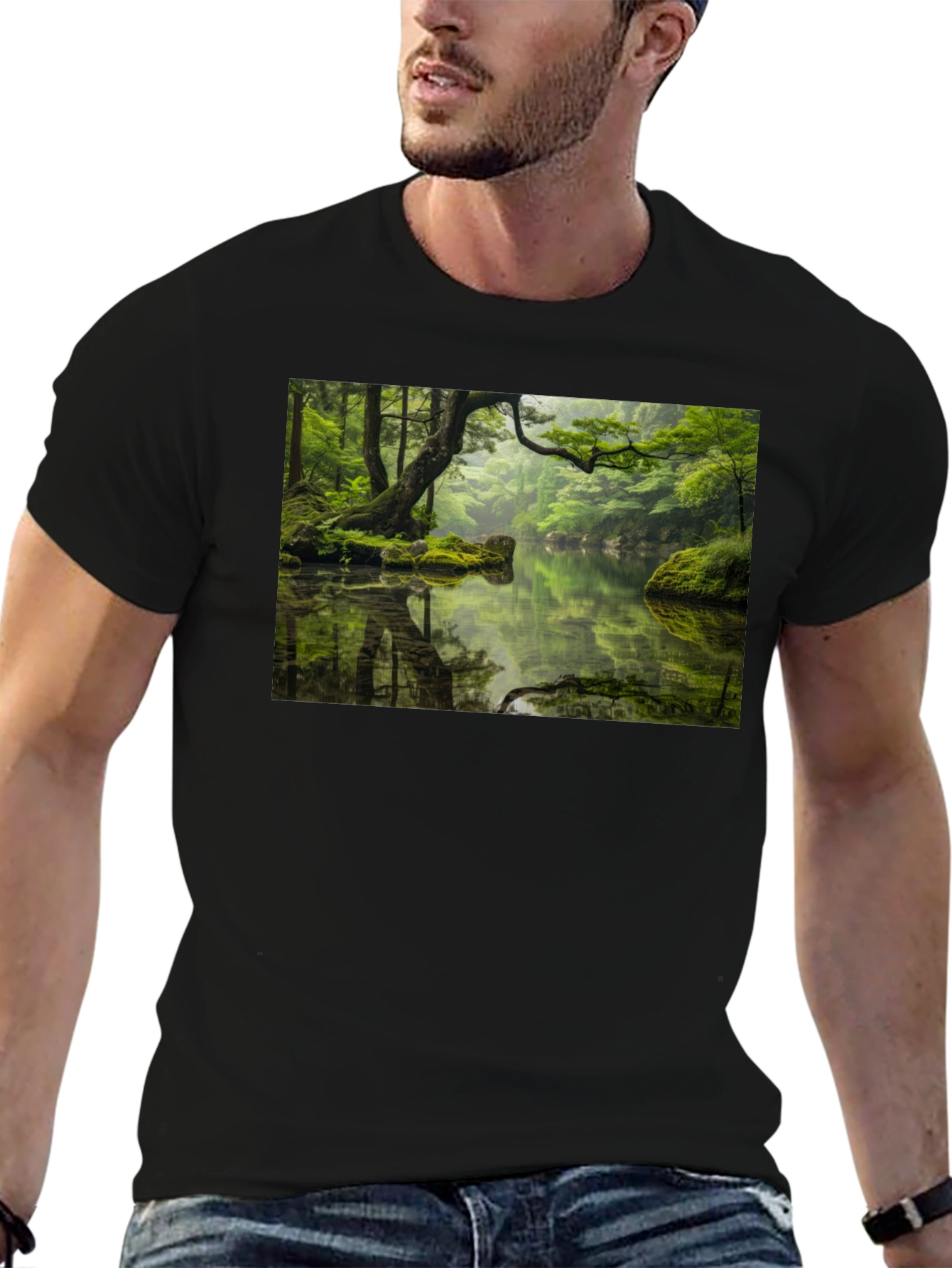 Nature Reflection Graphic Tee - Soft Black Cotton