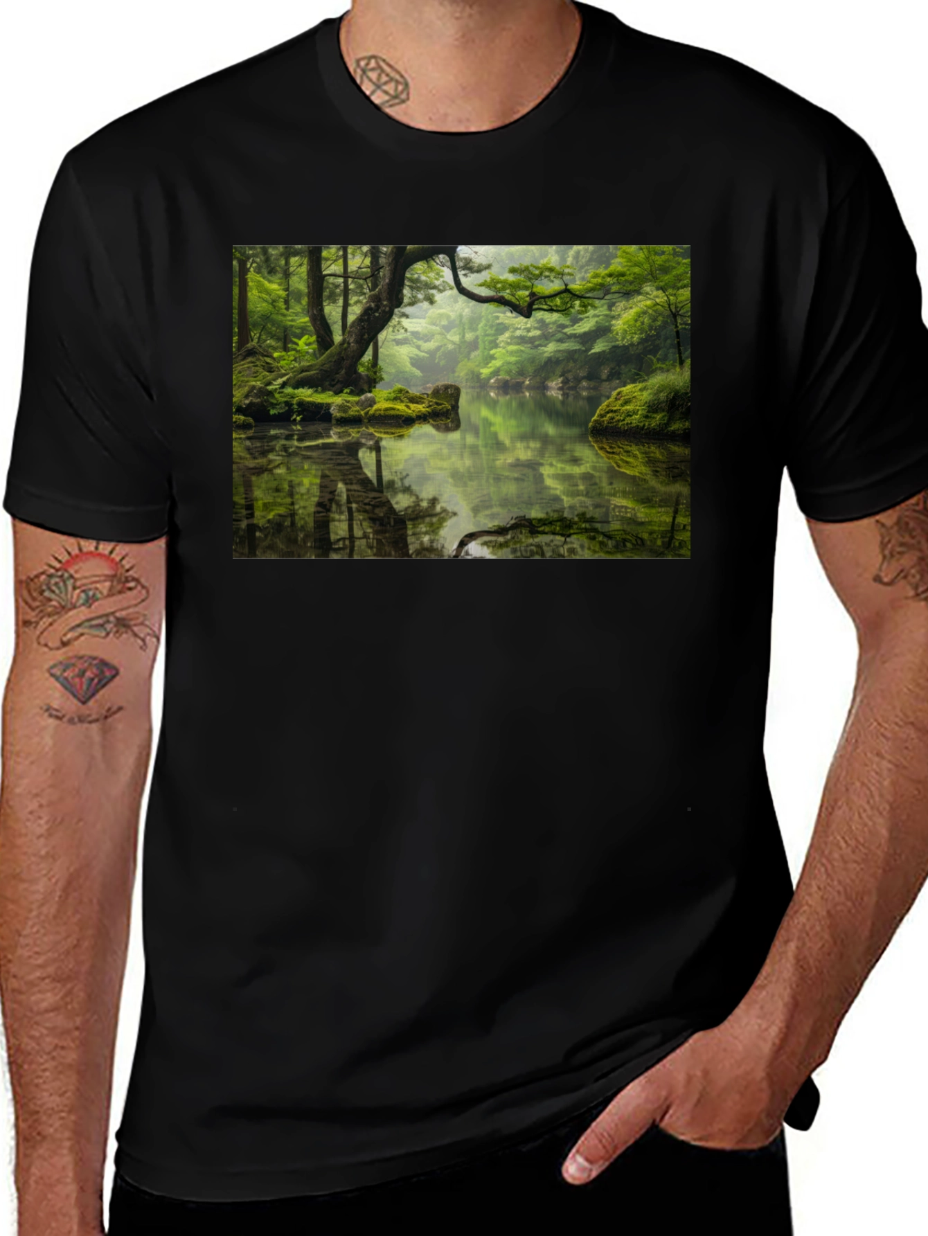 Nature Reflection Graphic Tee - Soft Black Cotton