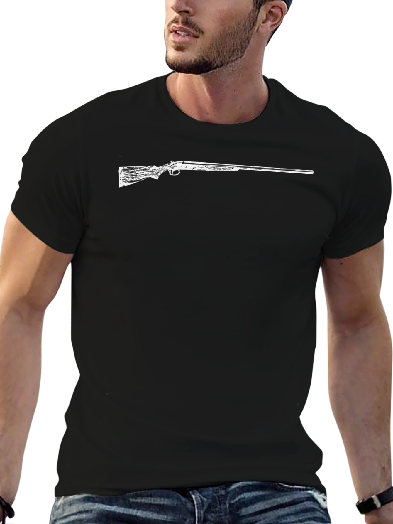 Gun Graphic Black T-Shirt - Mens Crew Neck Tee
