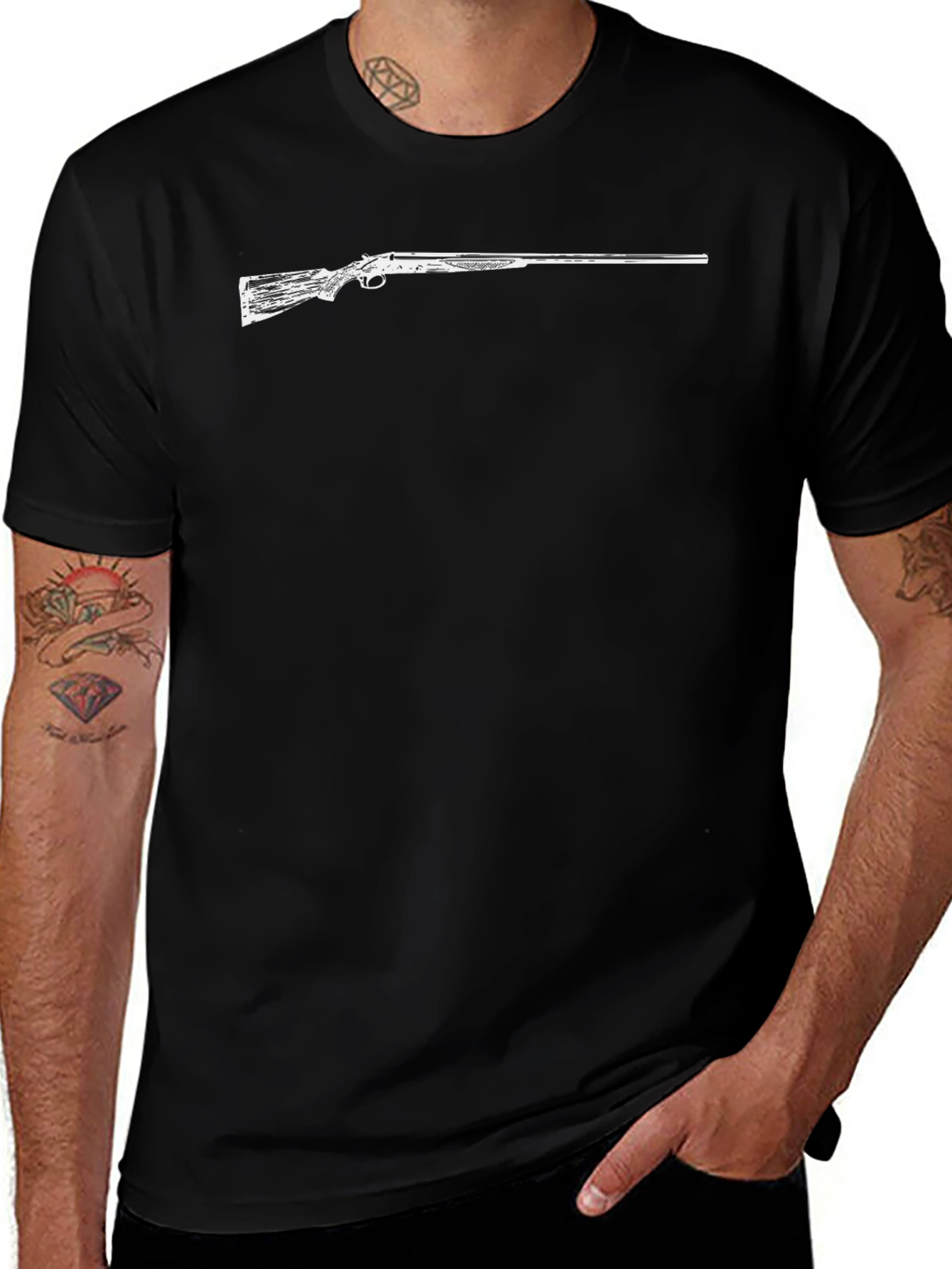 Gun Graphic Black T-Shirt - Mens Crew Neck Tee
