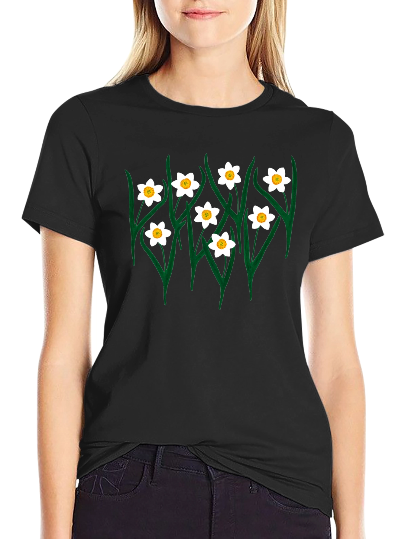 Floral Graphic Tee - Black Daffodil T-Shirt