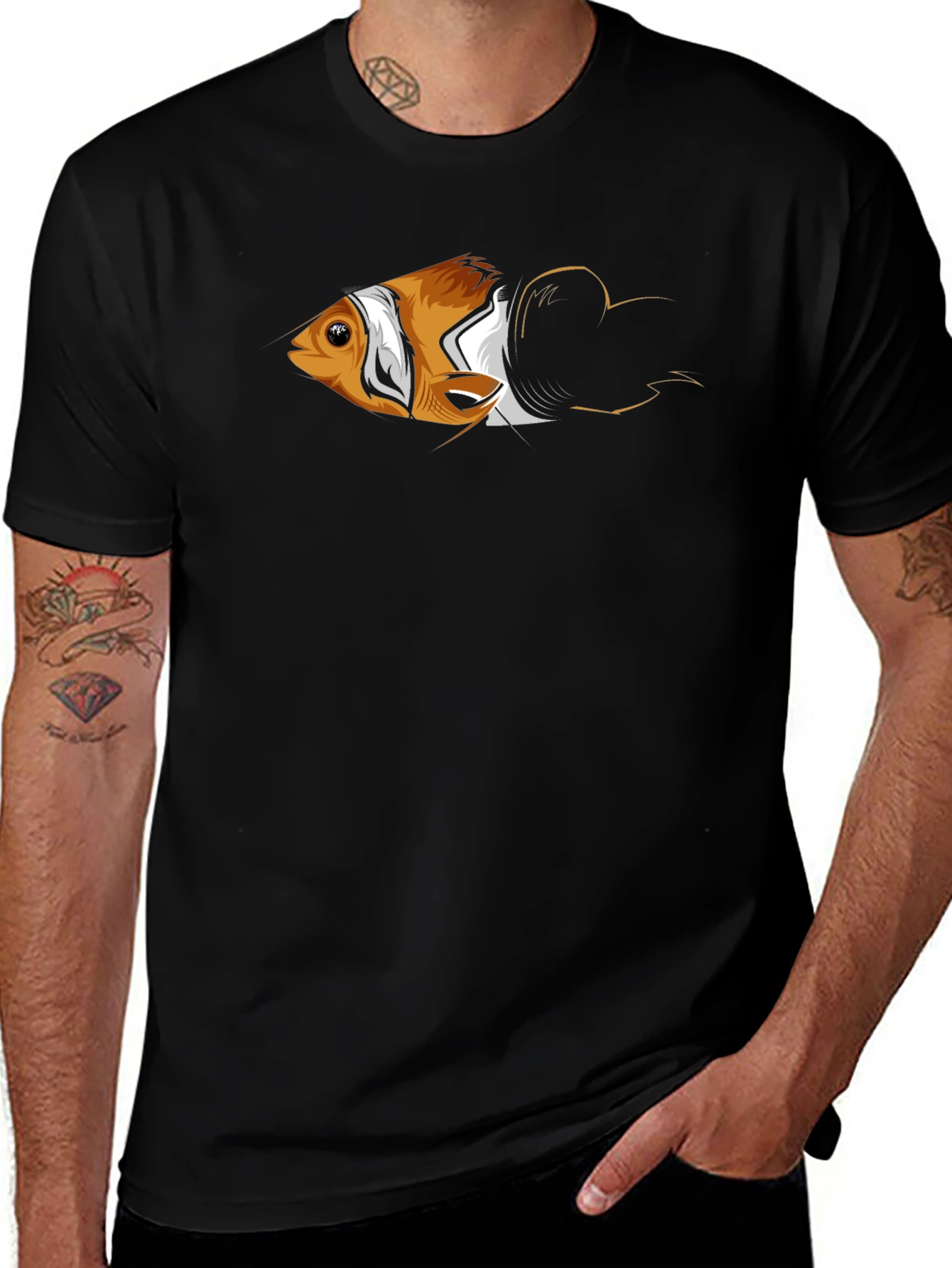 Clownfish Graphic Print Mens Black T-Shirt