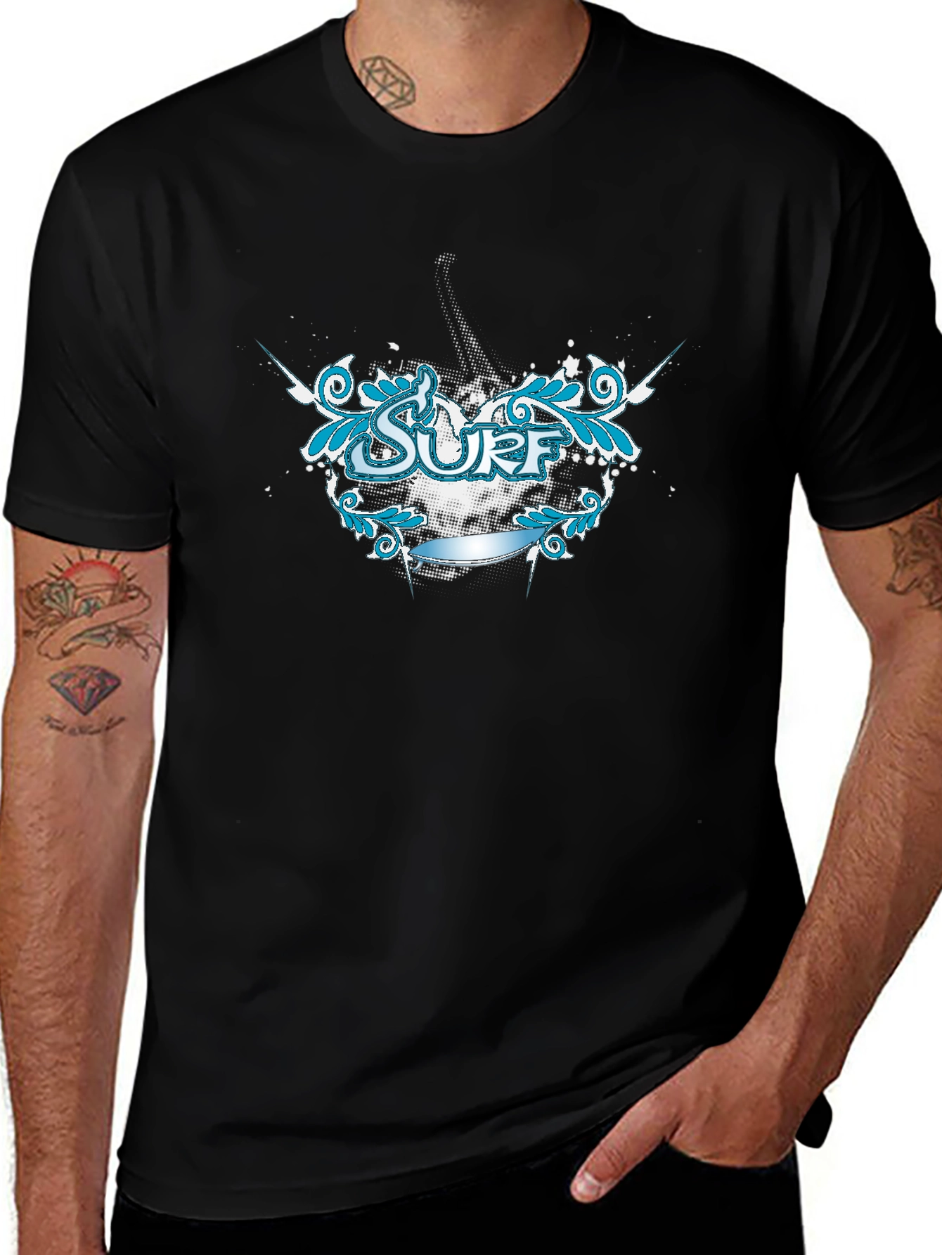 Surf Graphic Tee - Black Cotton T-Shirt