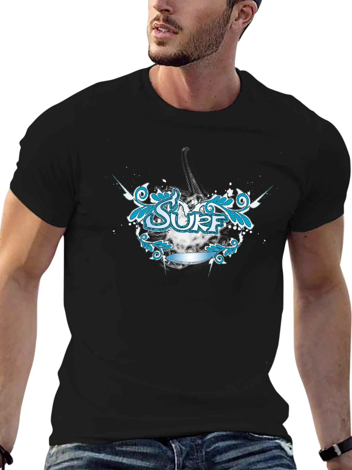 Surf Graphic Tee - Black Cotton T-Shirt