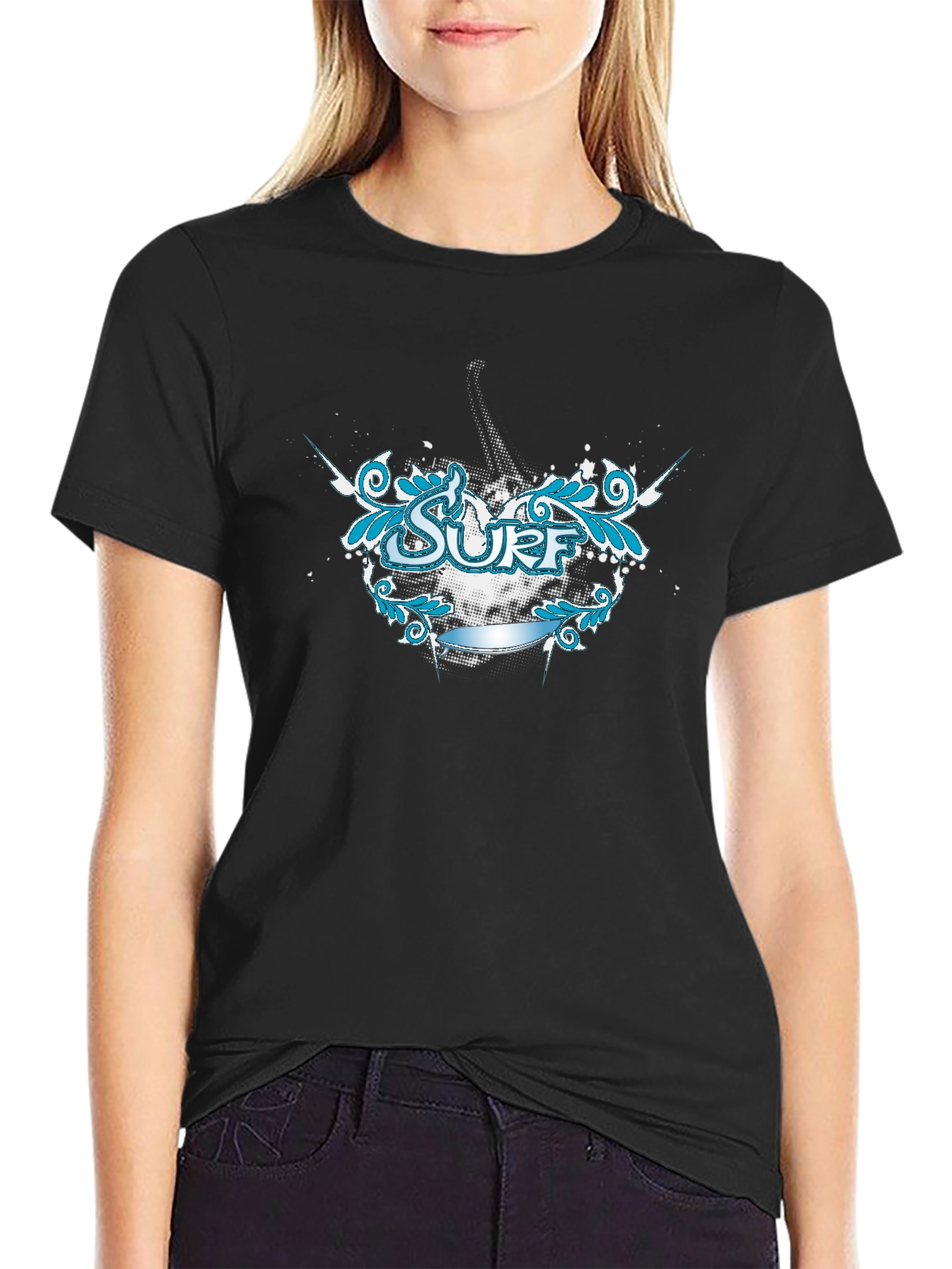 Surf Graphic Tee - Black Cotton T-Shirt
