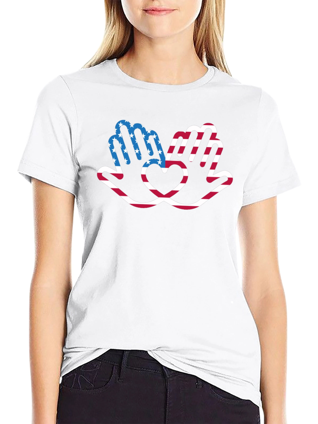 Patriotic Hands Heart Graphic T-Shirt