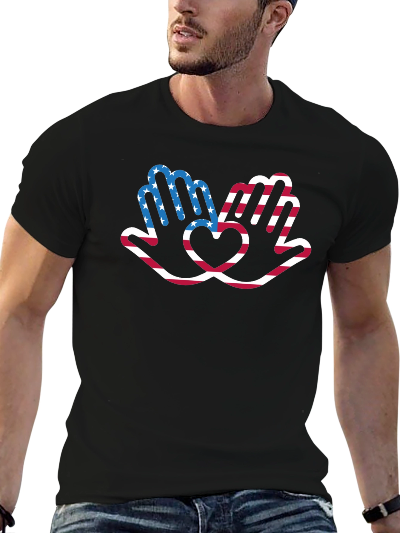 Patriotic Hands Heart Graphic T-Shirt