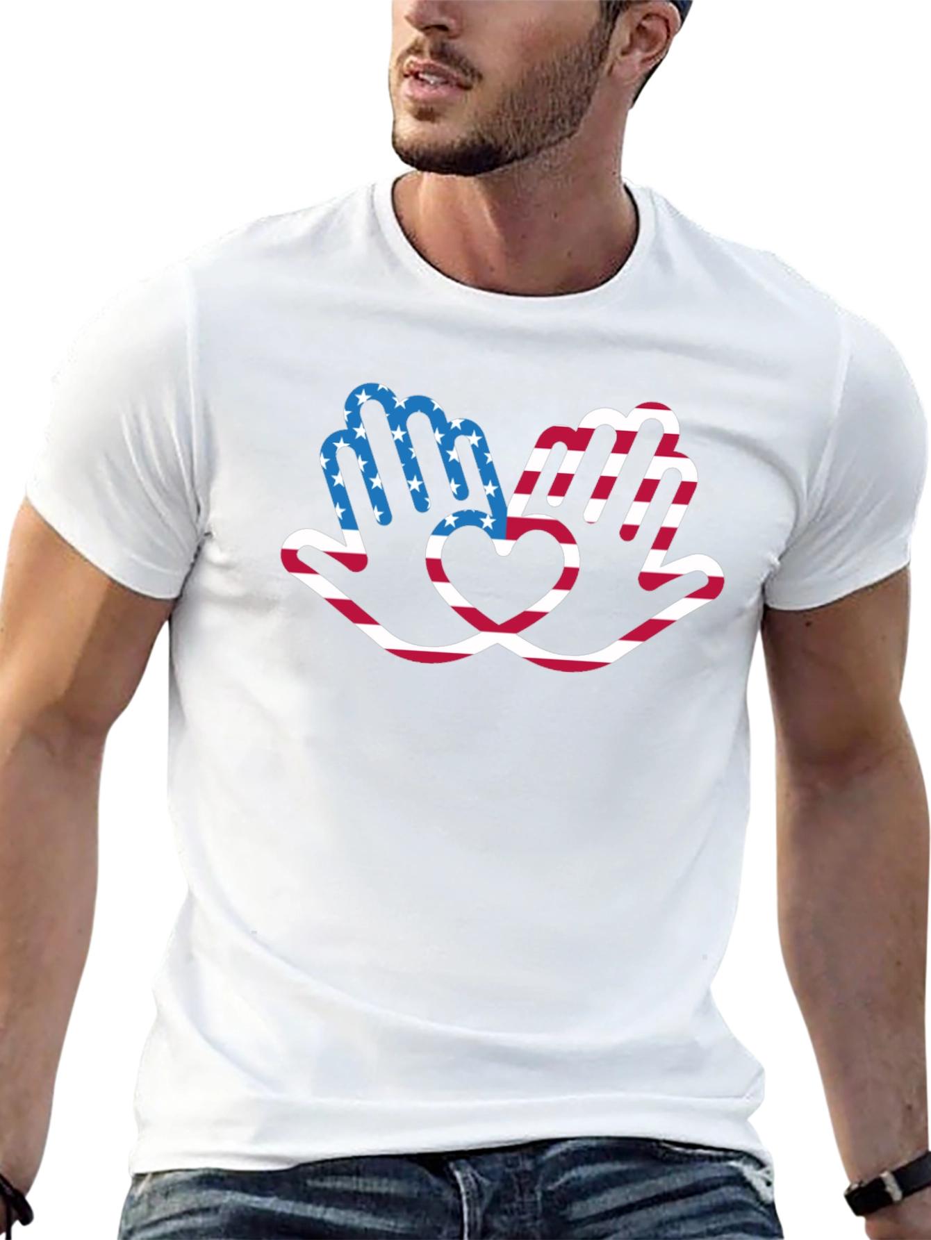 Patriotic Hands Heart Graphic T-Shirt