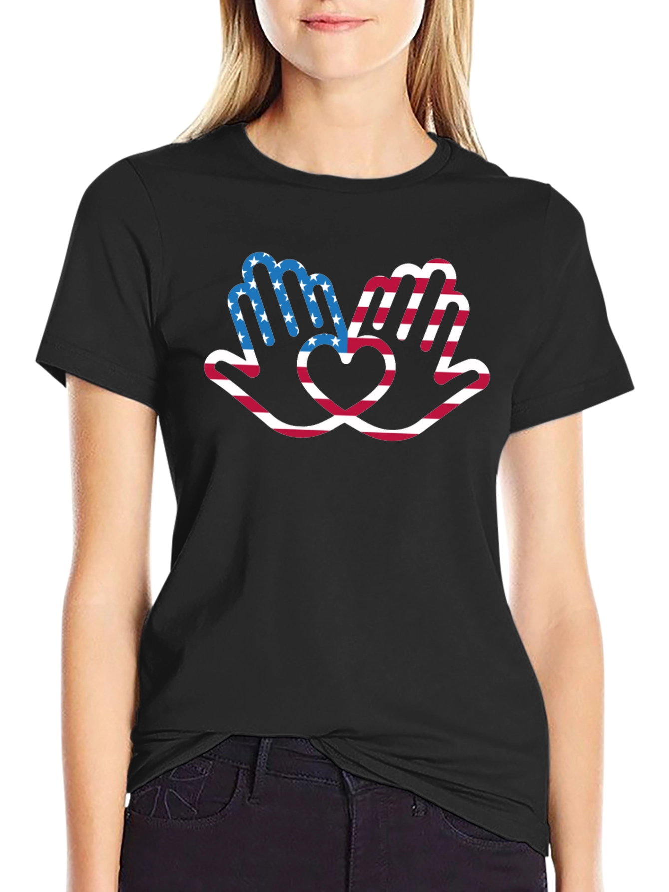 Patriotic Hands Heart Graphic T-Shirt