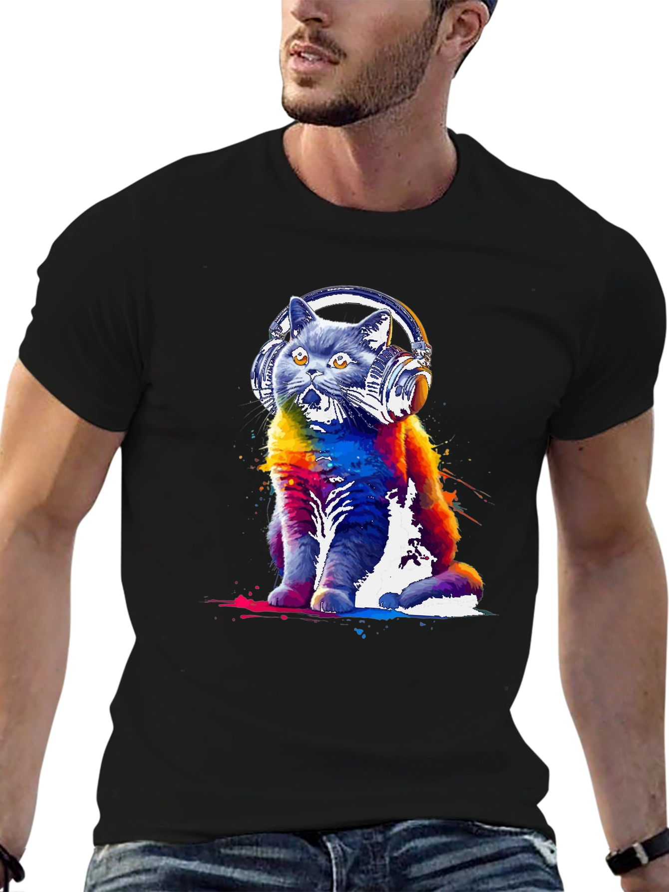 Cat DJ Graphic Tee - Music Lovers T-Shirt