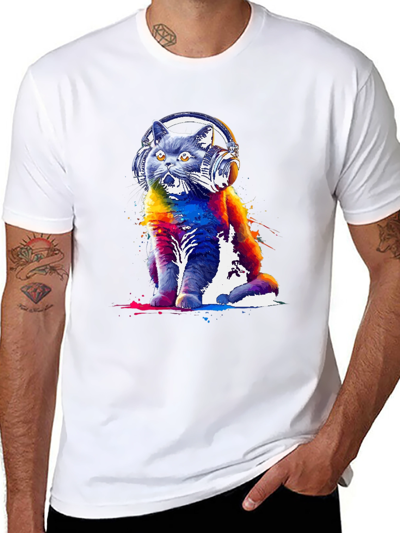 Cat DJ Graphic Tee - Music Lovers T-Shirt