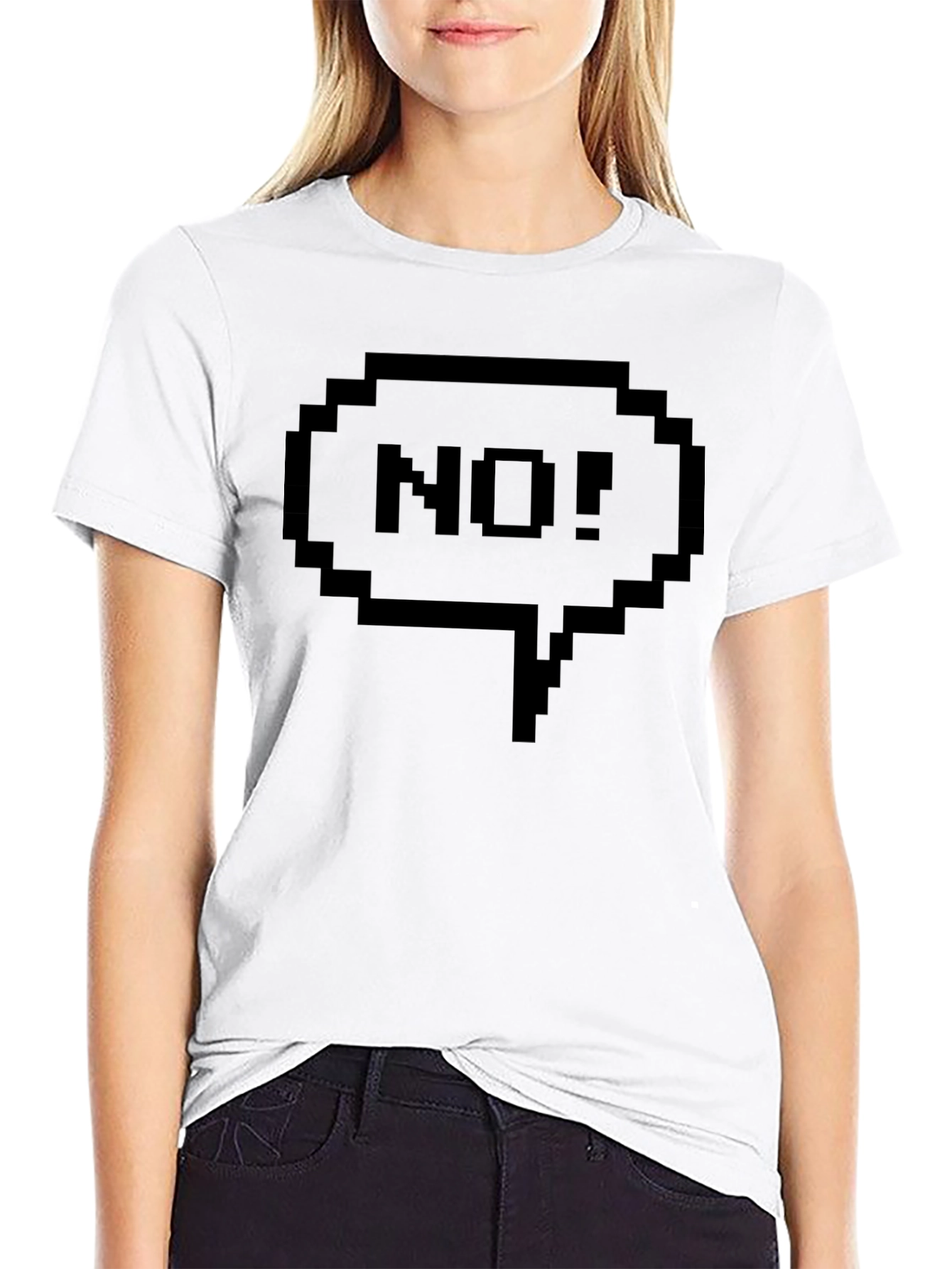Pixelated No! Graphic Tee - Black Cotton T-Shirt
