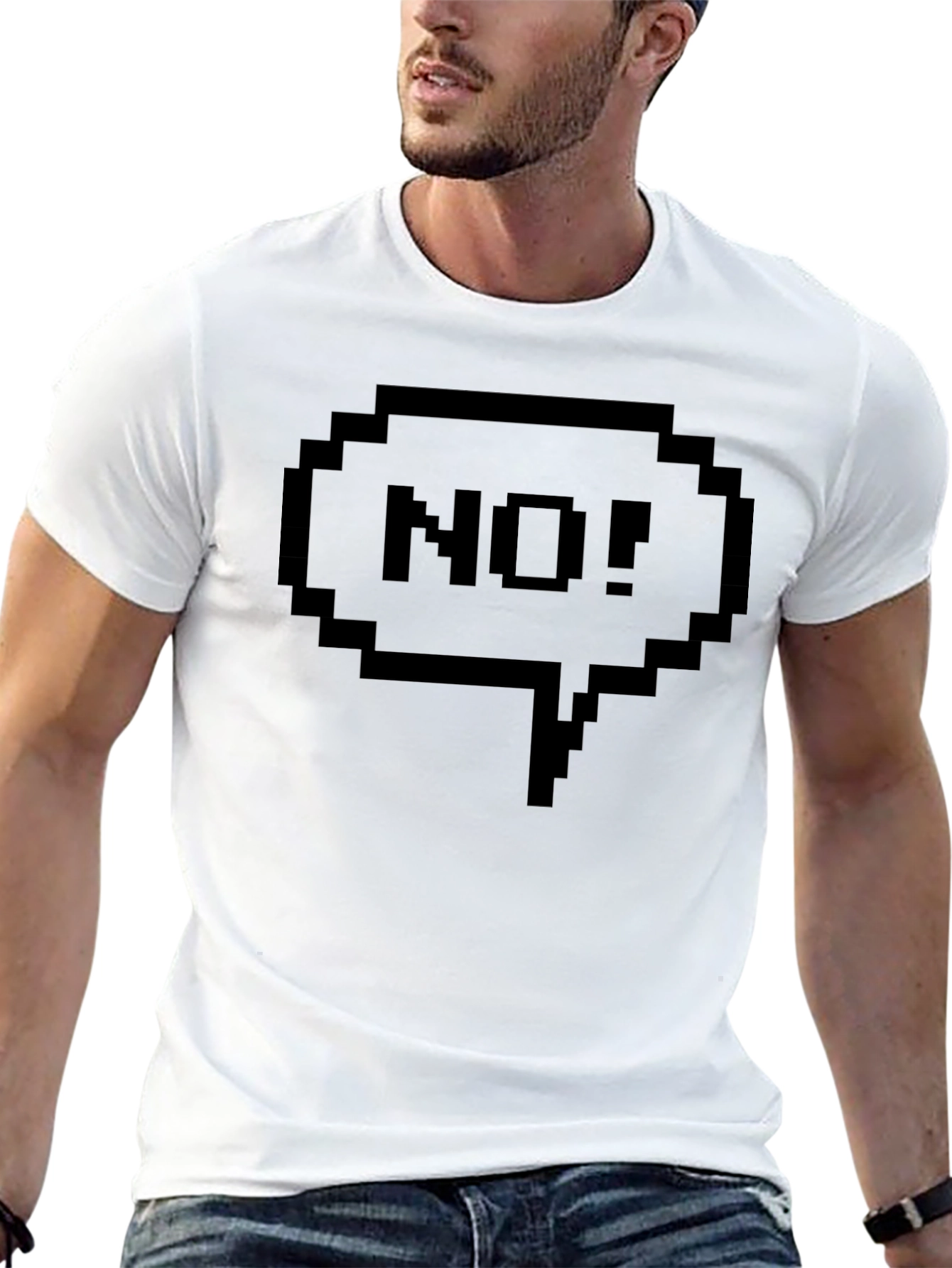 Pixelated No! Graphic Tee - Black Cotton T-Shirt