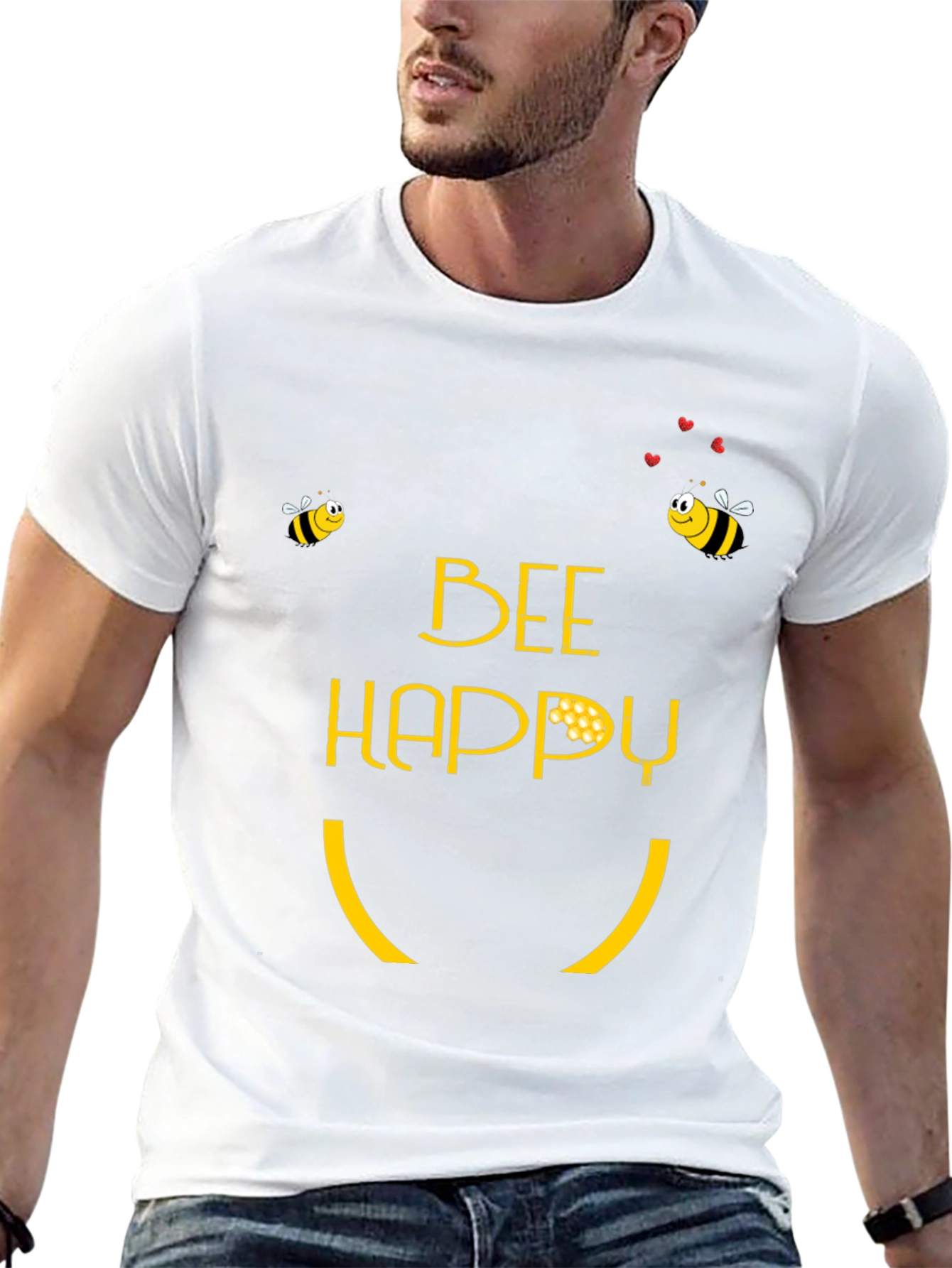 Bee Happy Graphic T-Shirt - Black Cotton Tee