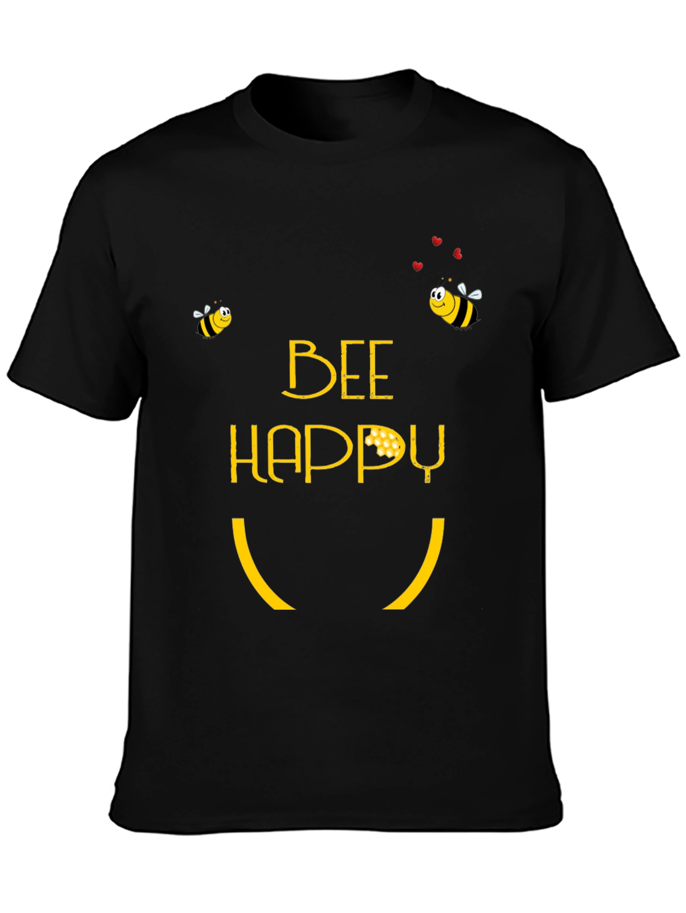 Bee Happy Graphic T-Shirt - Black Cotton Tee