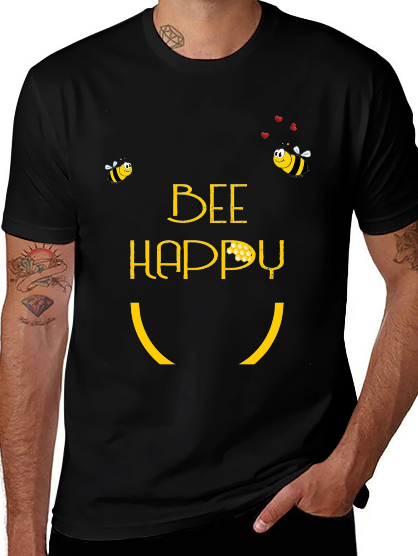 Bee Happy Graphic T-Shirt - Black Cotton Tee