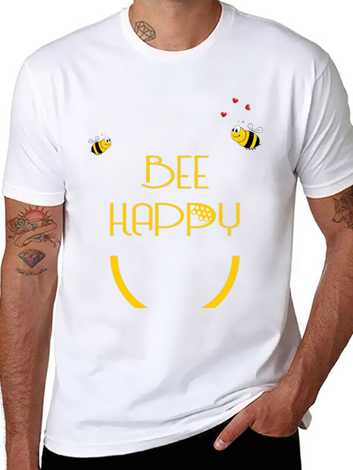 Bee Happy Graphic T-Shirt - Black Cotton Tee