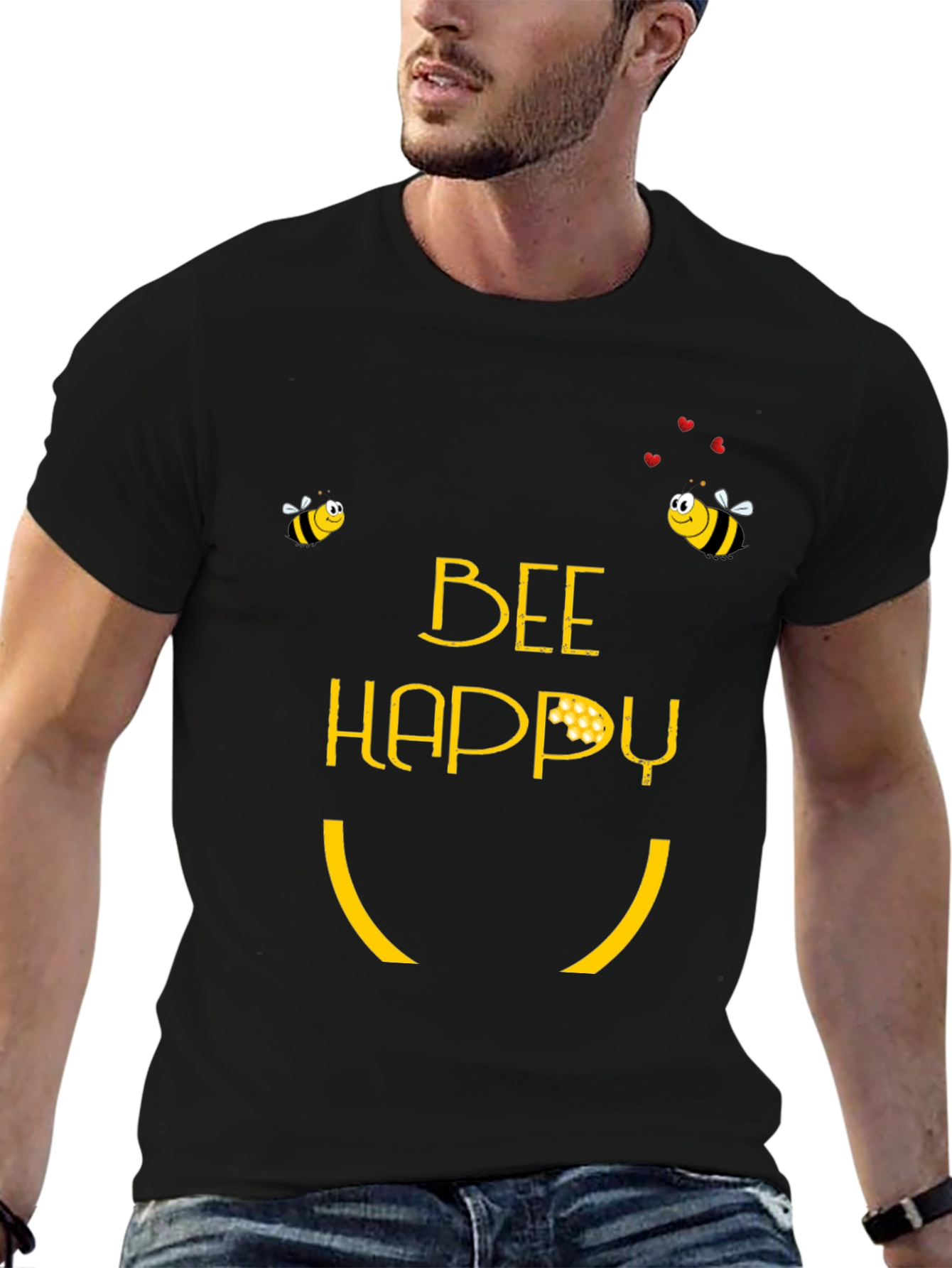 Bee Happy Graphic T-Shirt - Black Cotton Tee