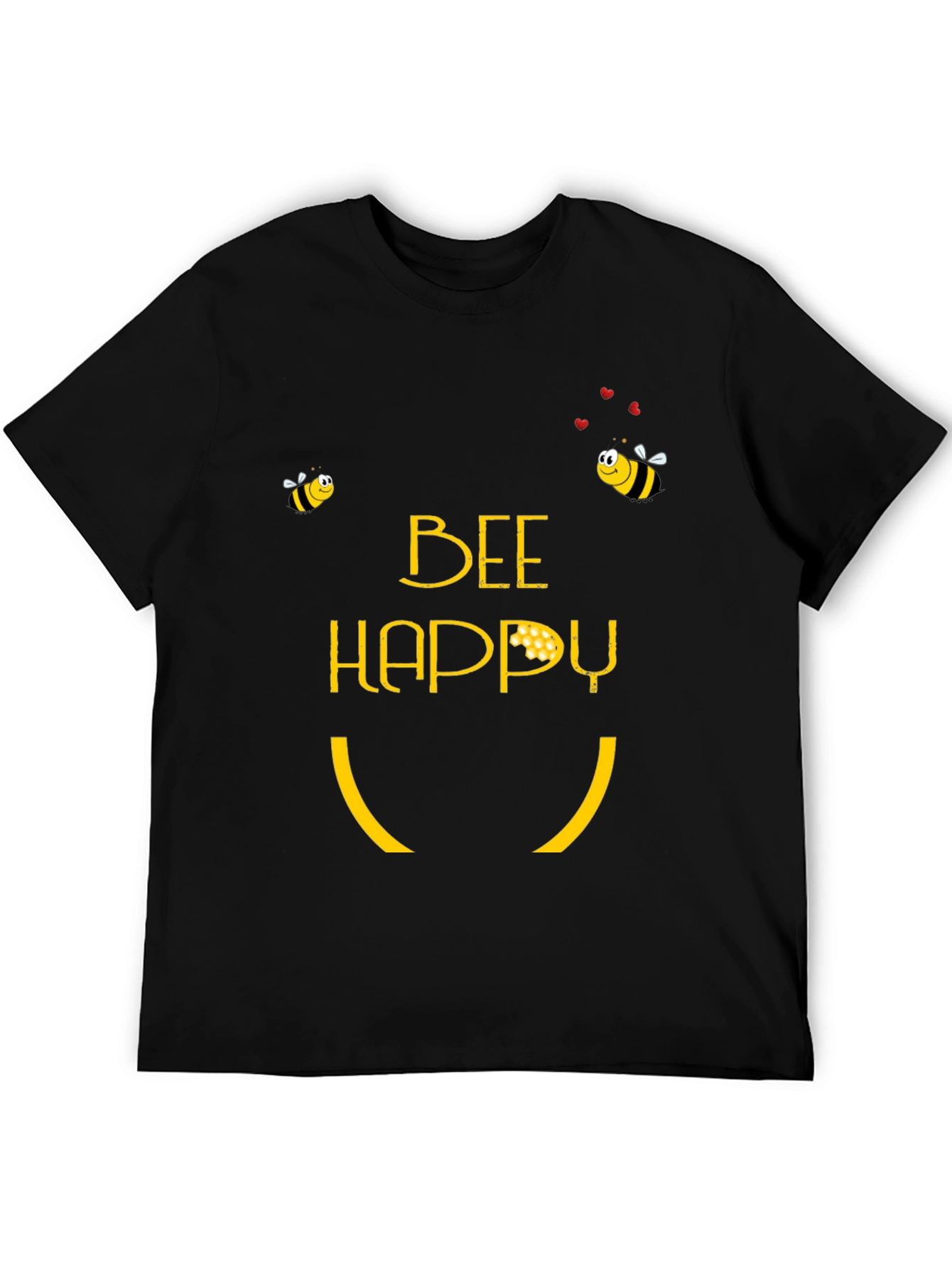 Bee Happy Graphic T-Shirt - Black Cotton Tee