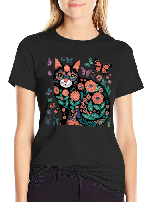 Floral Cat Graphic T-Shirt