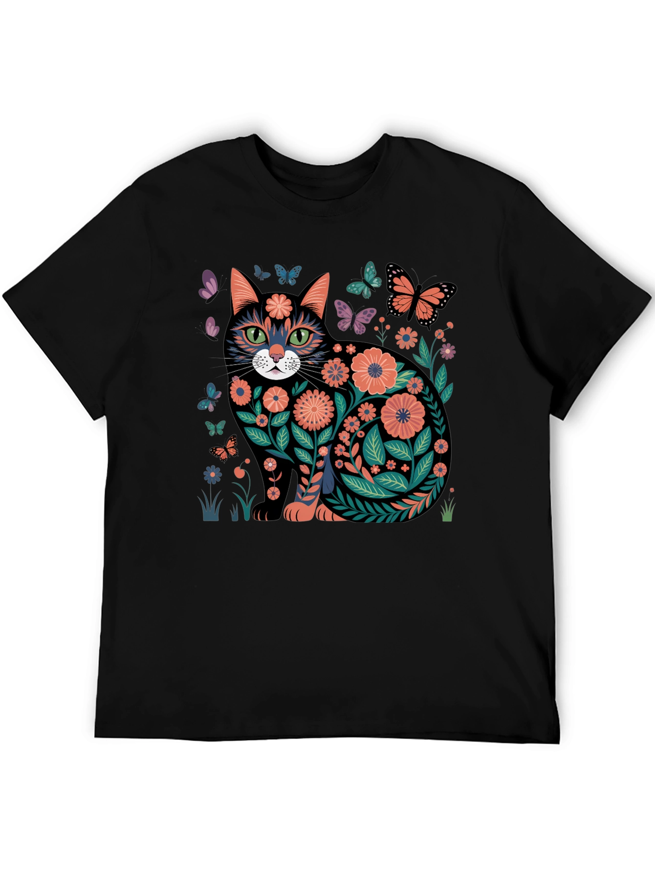 Floral Cat Graphic T-Shirt