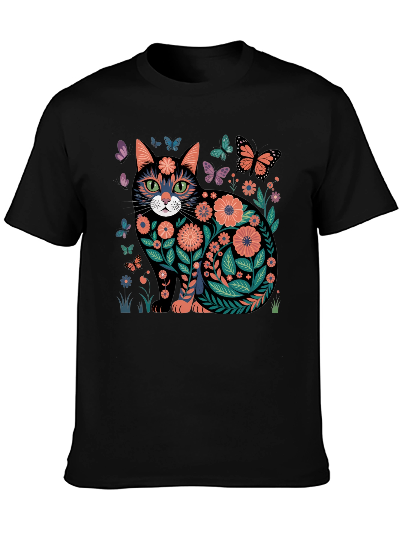 Floral Cat Graphic T-Shirt