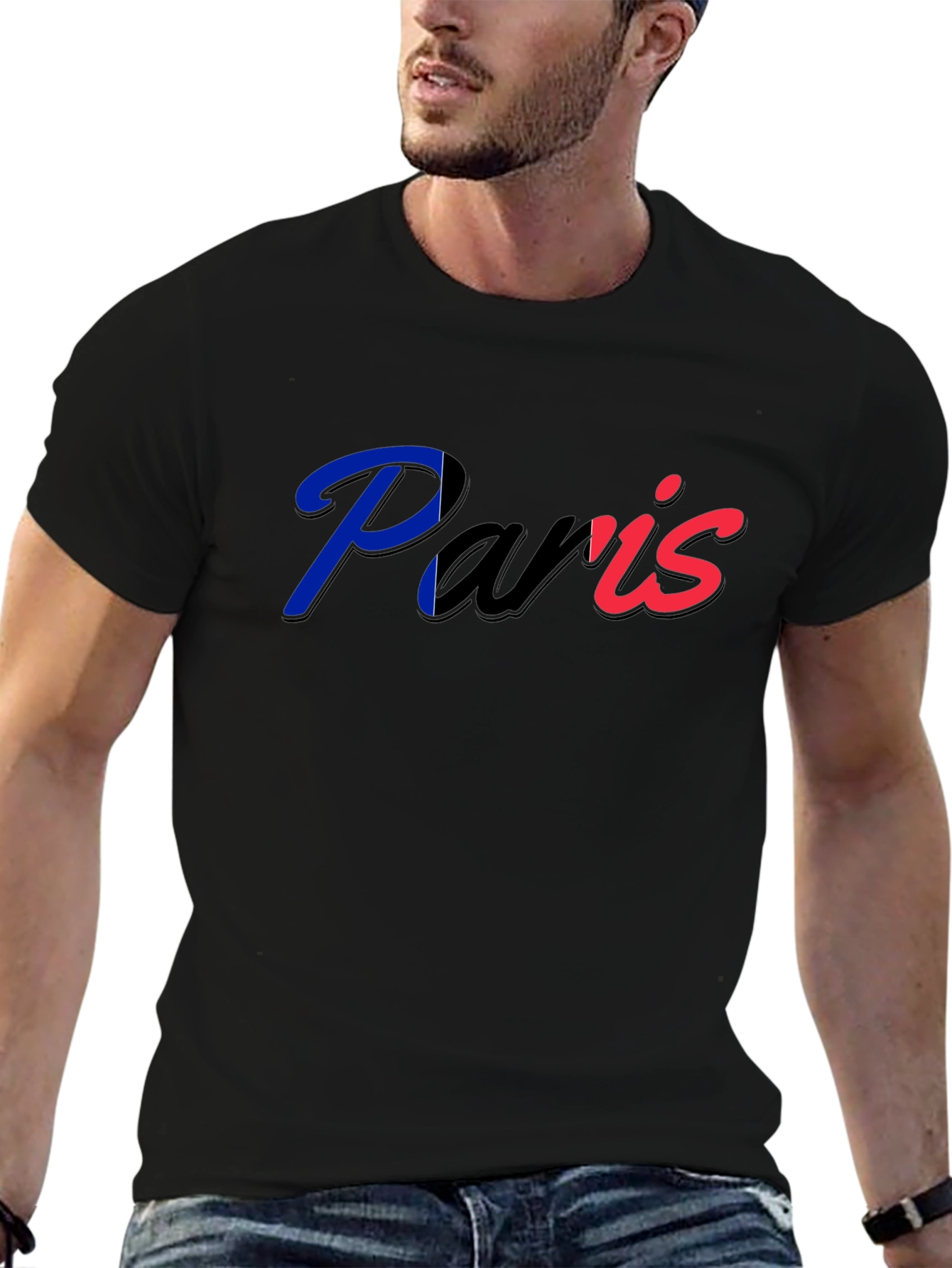 Paris France Graphic T-Shirt - Black Crew Neck Tee