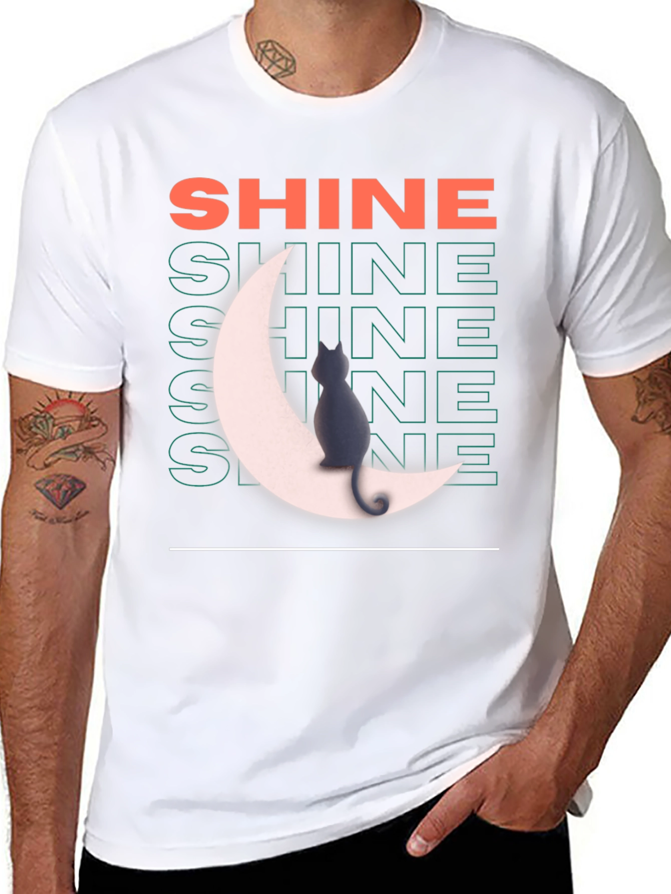 Shine Cat on Moon Graphic T-Shirt