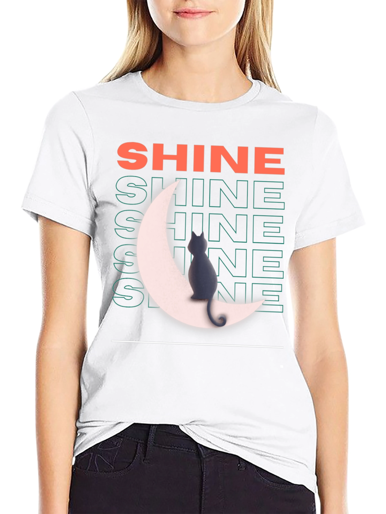 Shine Cat on Moon Graphic T-Shirt