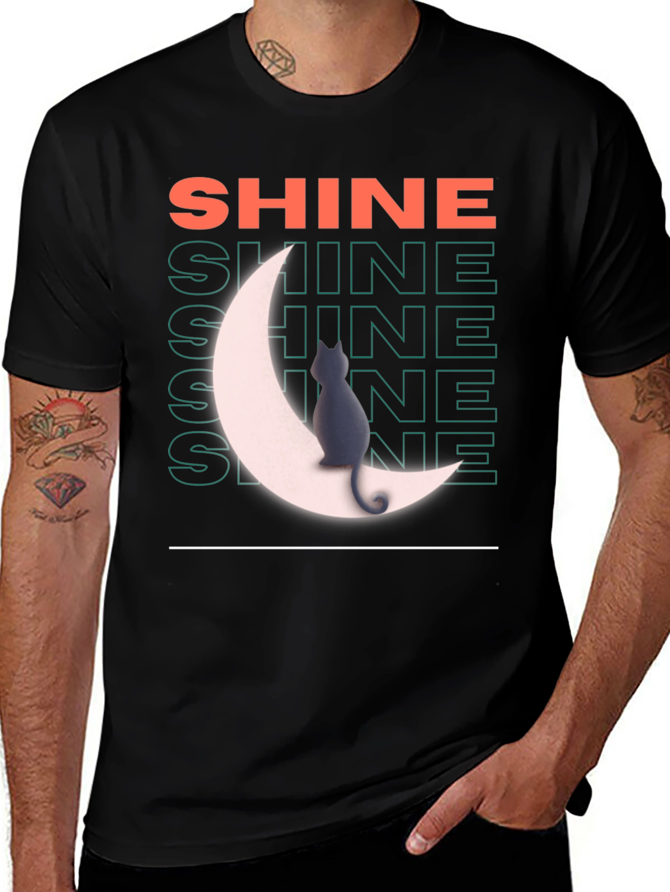 Shine Cat on Moon Graphic T-Shirt