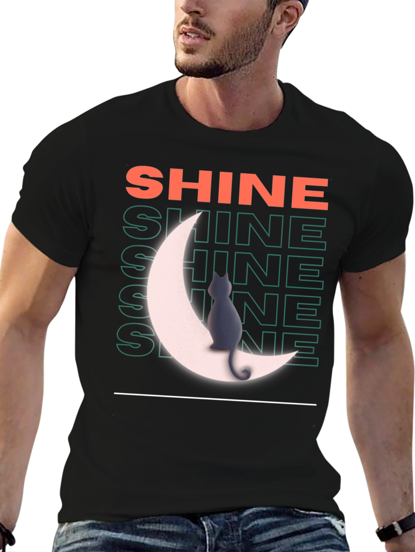 Shine Cat on Moon Graphic T-Shirt