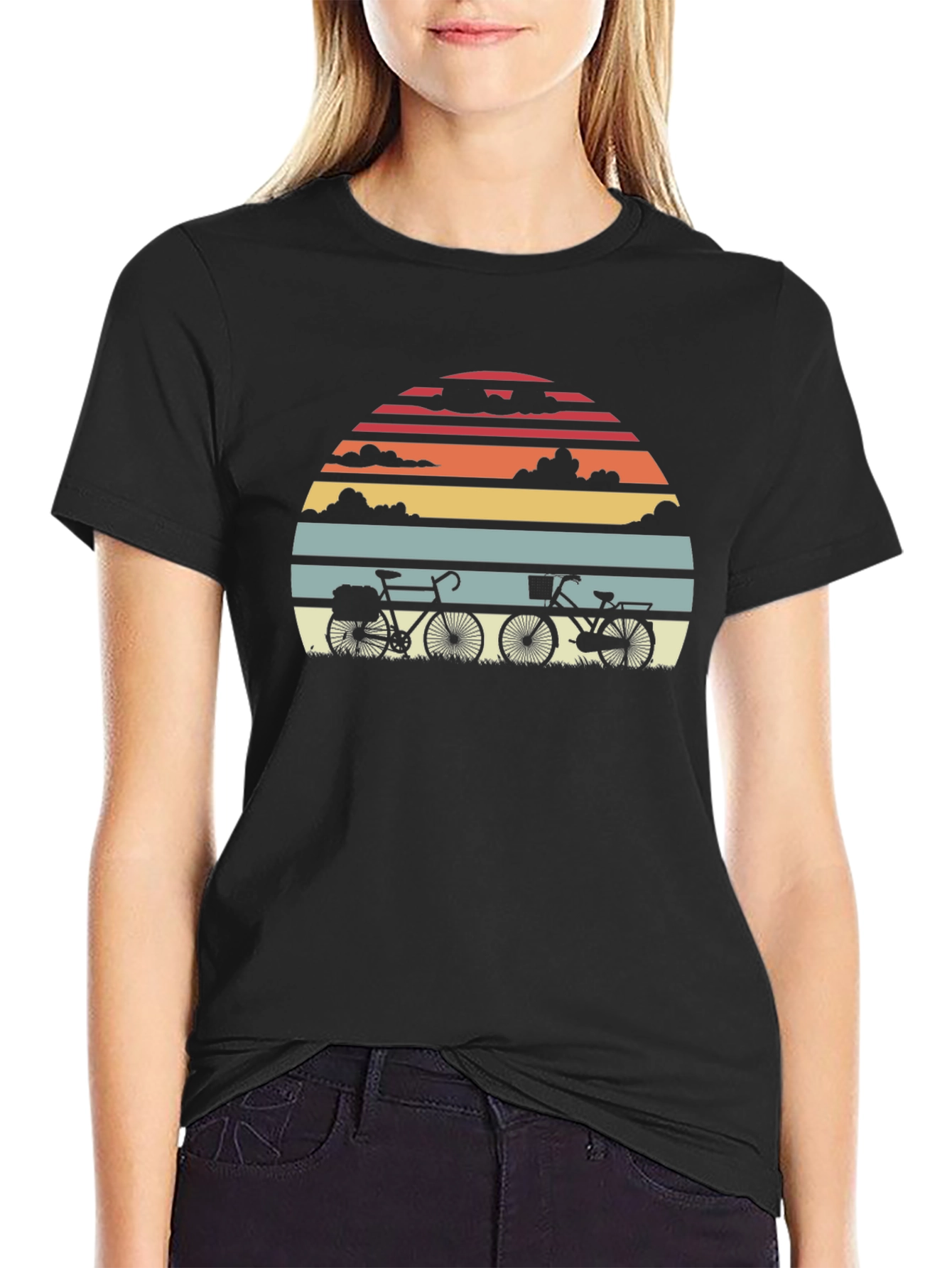 Retro Sunset Bicycle Graphic T-Shirt