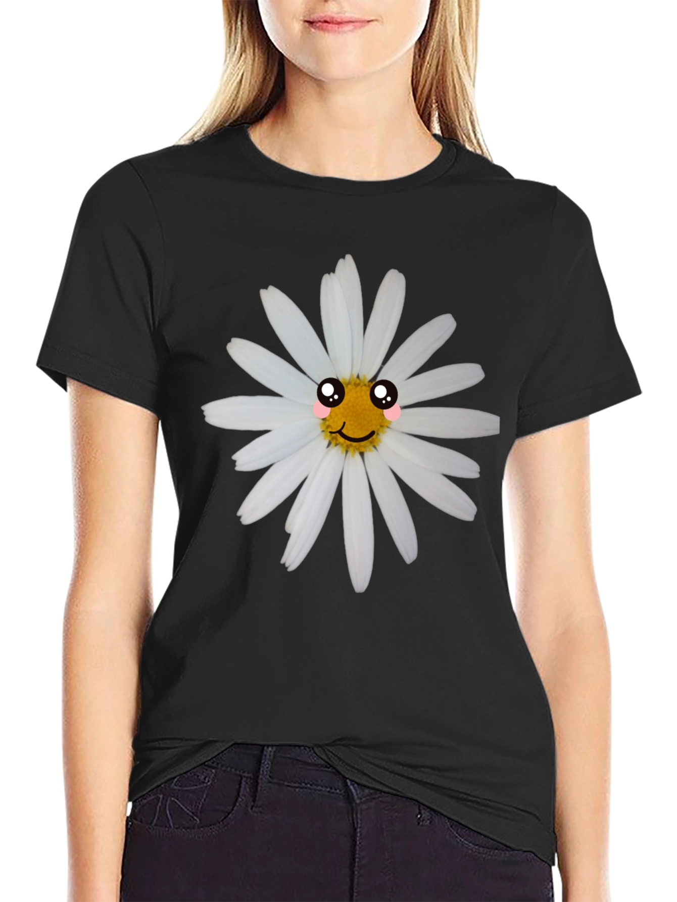 Black T-Shirt with Cute Daisy Graphic