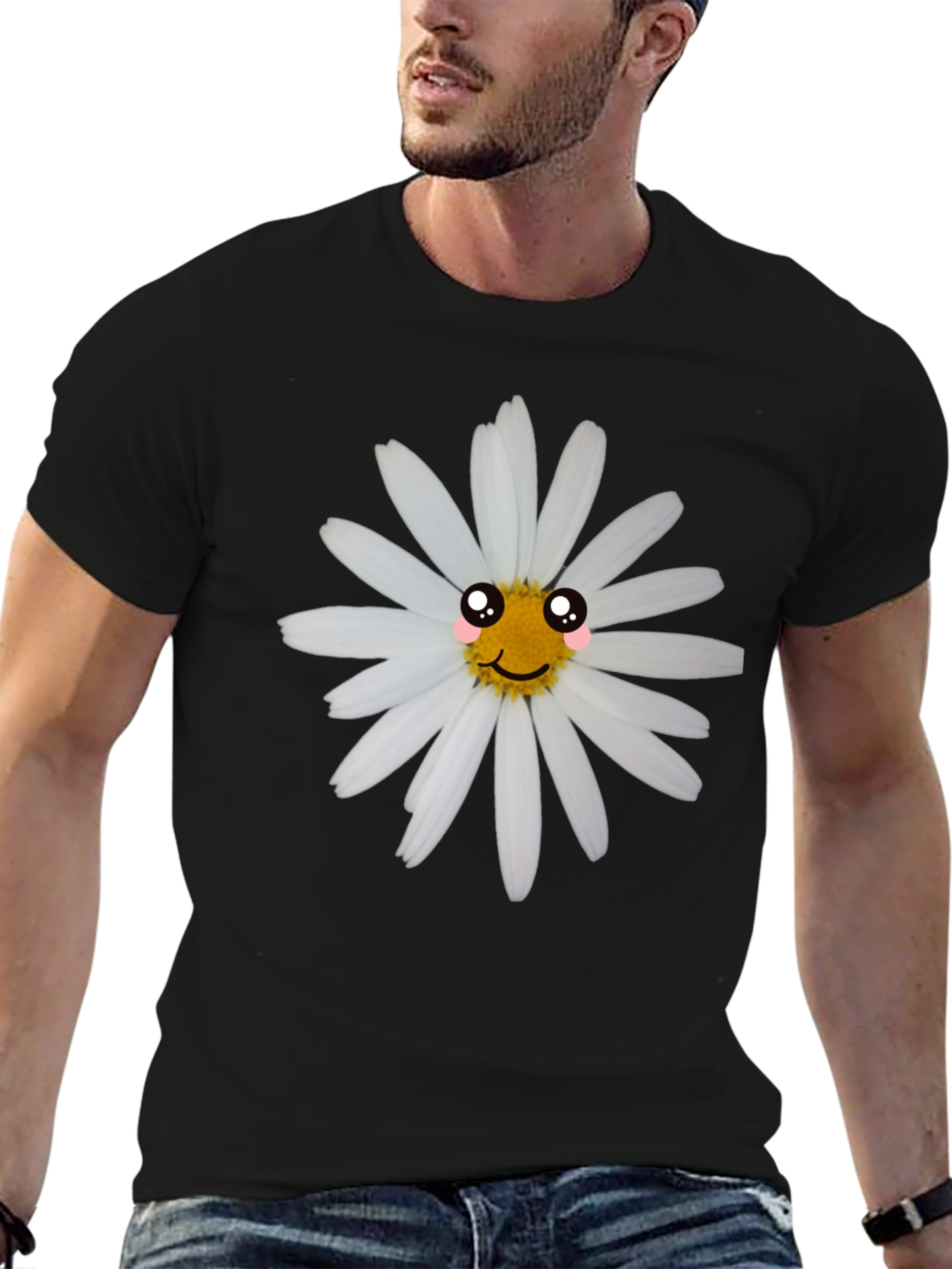 Black T-Shirt with Cute Daisy Graphic