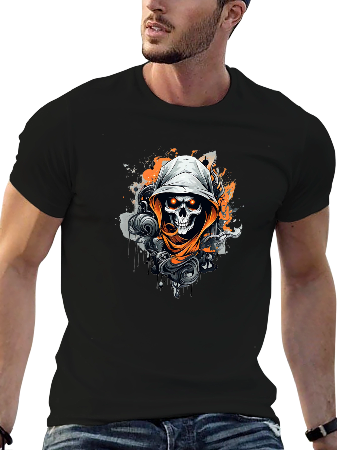 Skull Graphic Print Crew Neck T-Shirt