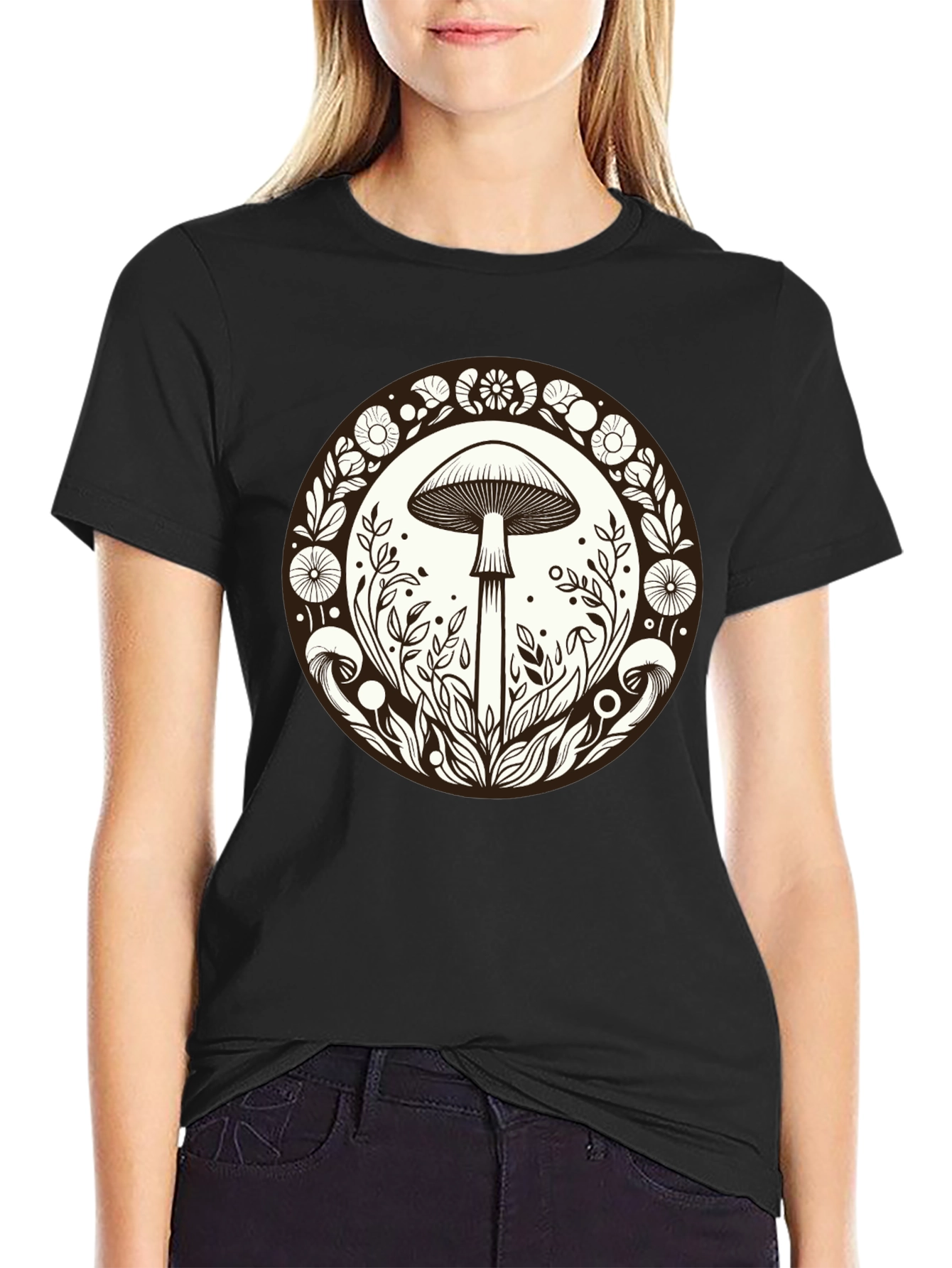Mushroom Circle Black Tee