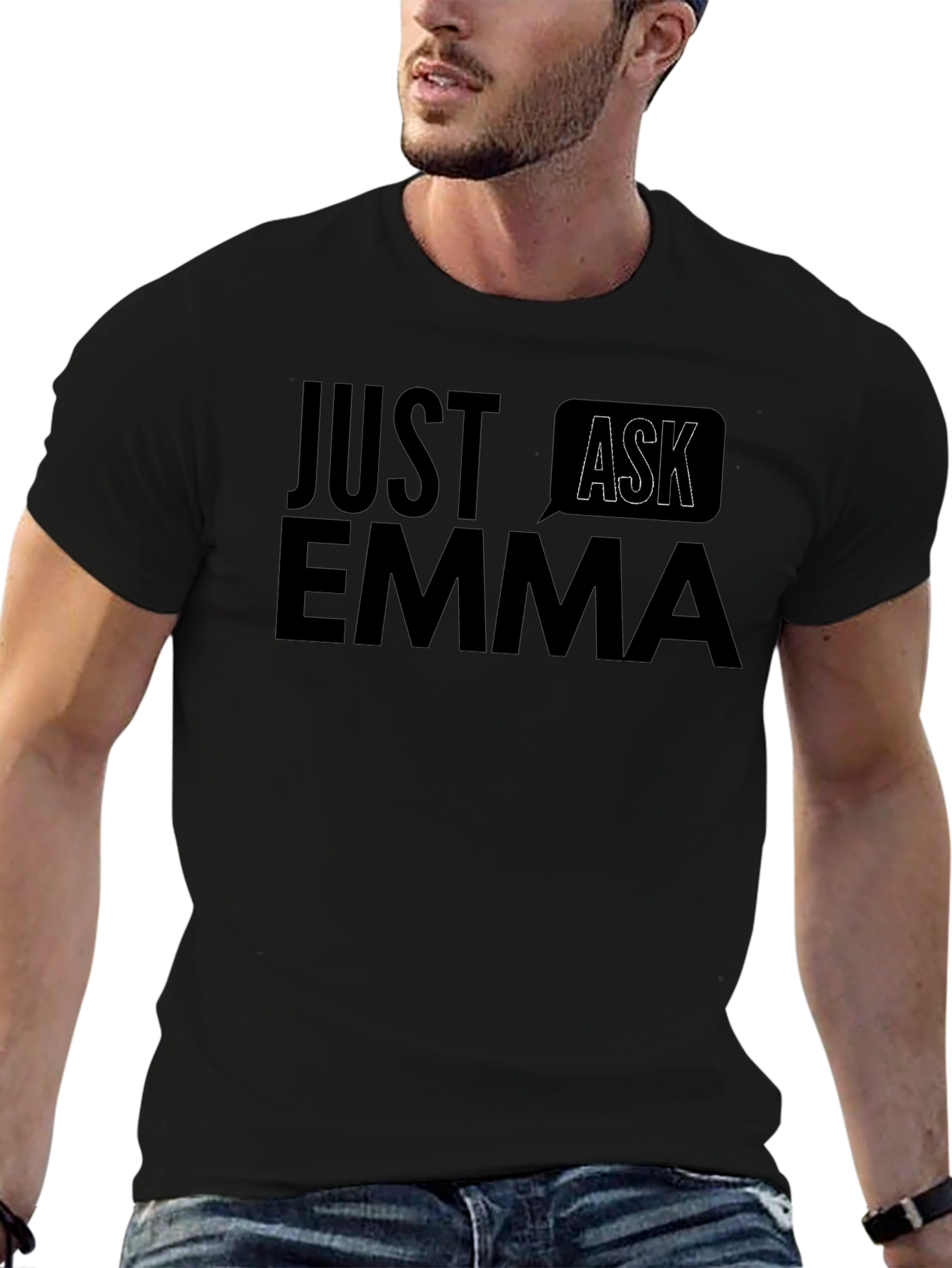 Just Ask Emma T-Shirt - Black Cotton Tee