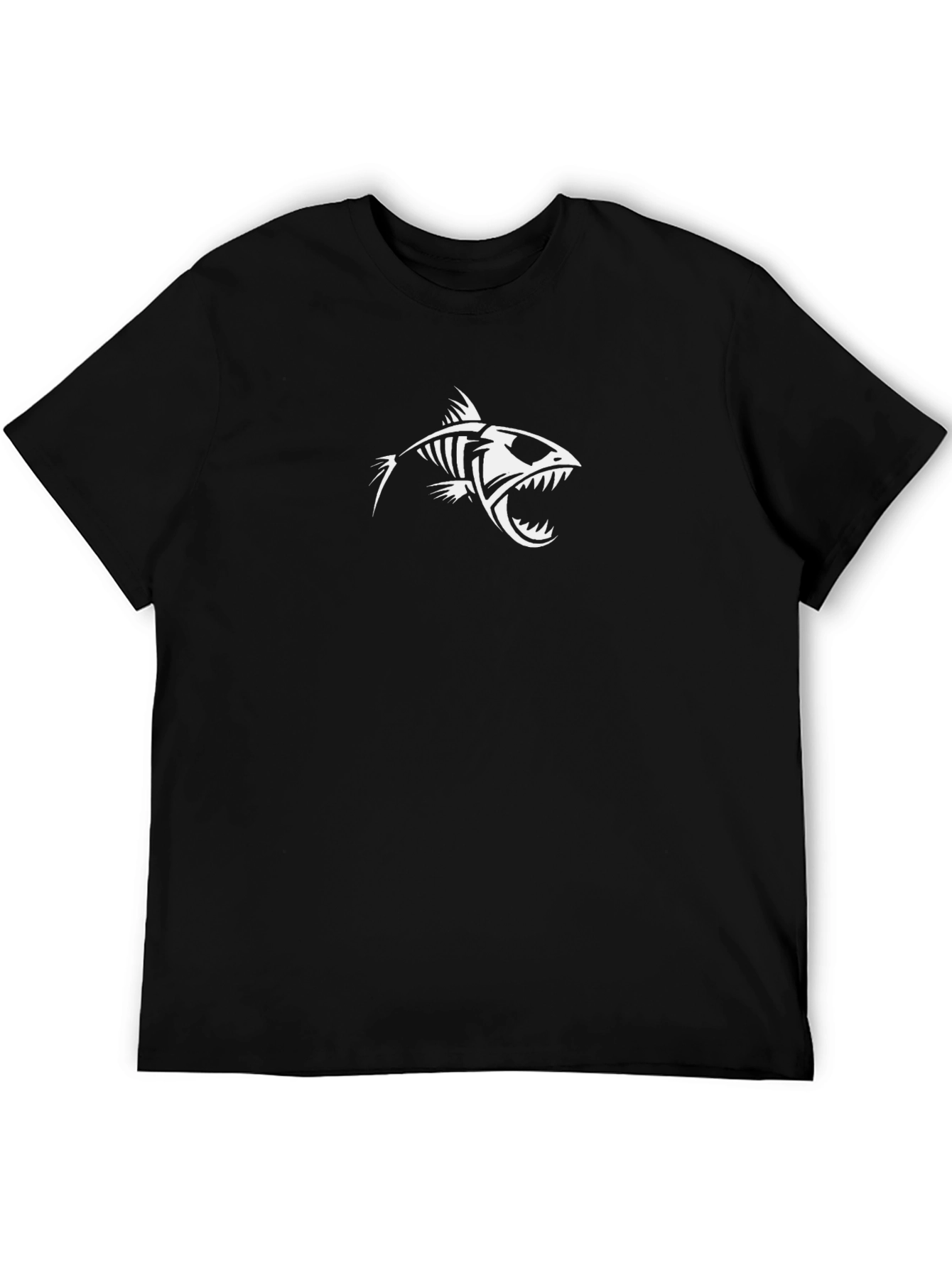 Mens Black Graphic Tee - Fish Skeleton Design