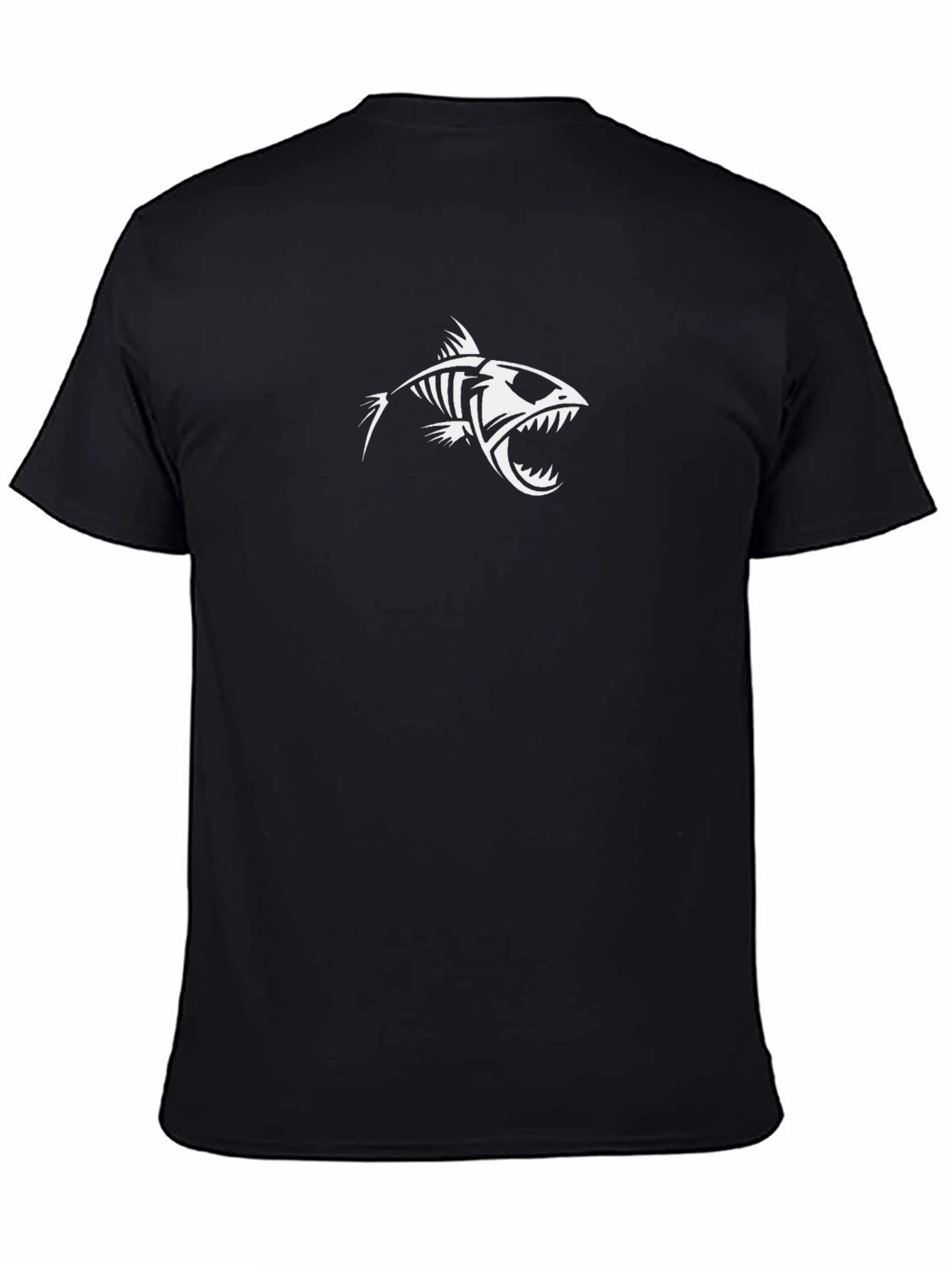 Mens Black Graphic Tee - Fish Skeleton Design